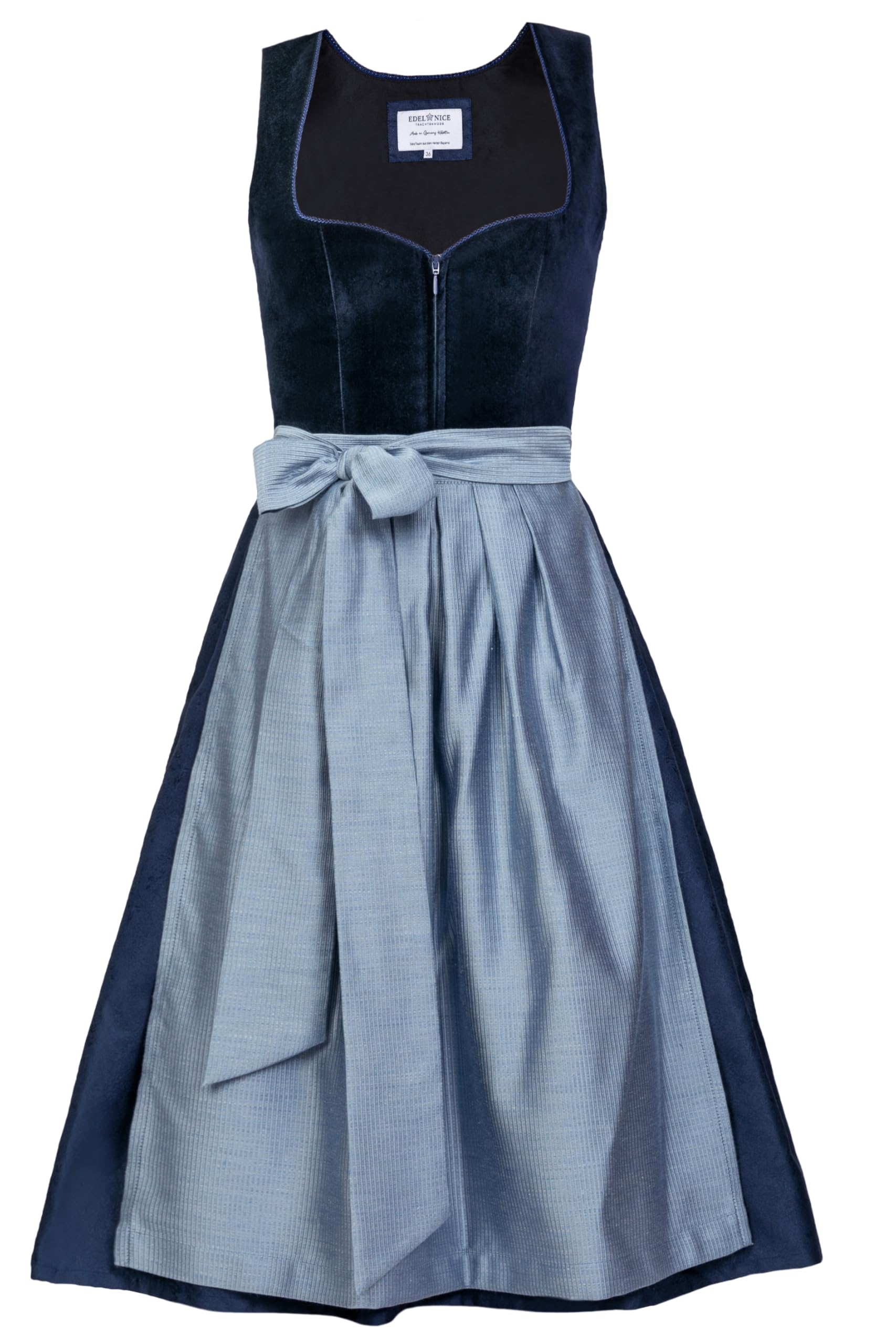 Edelnice Trachtenmode Midi Dirndl Luna – Nachtblau mit Schürze