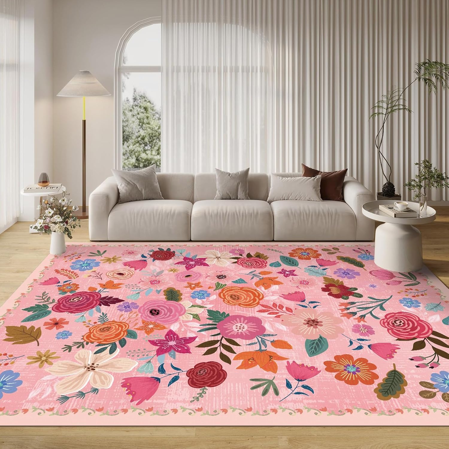 Tapis doux antidérapant pour salon cuisine floral pink 160x230