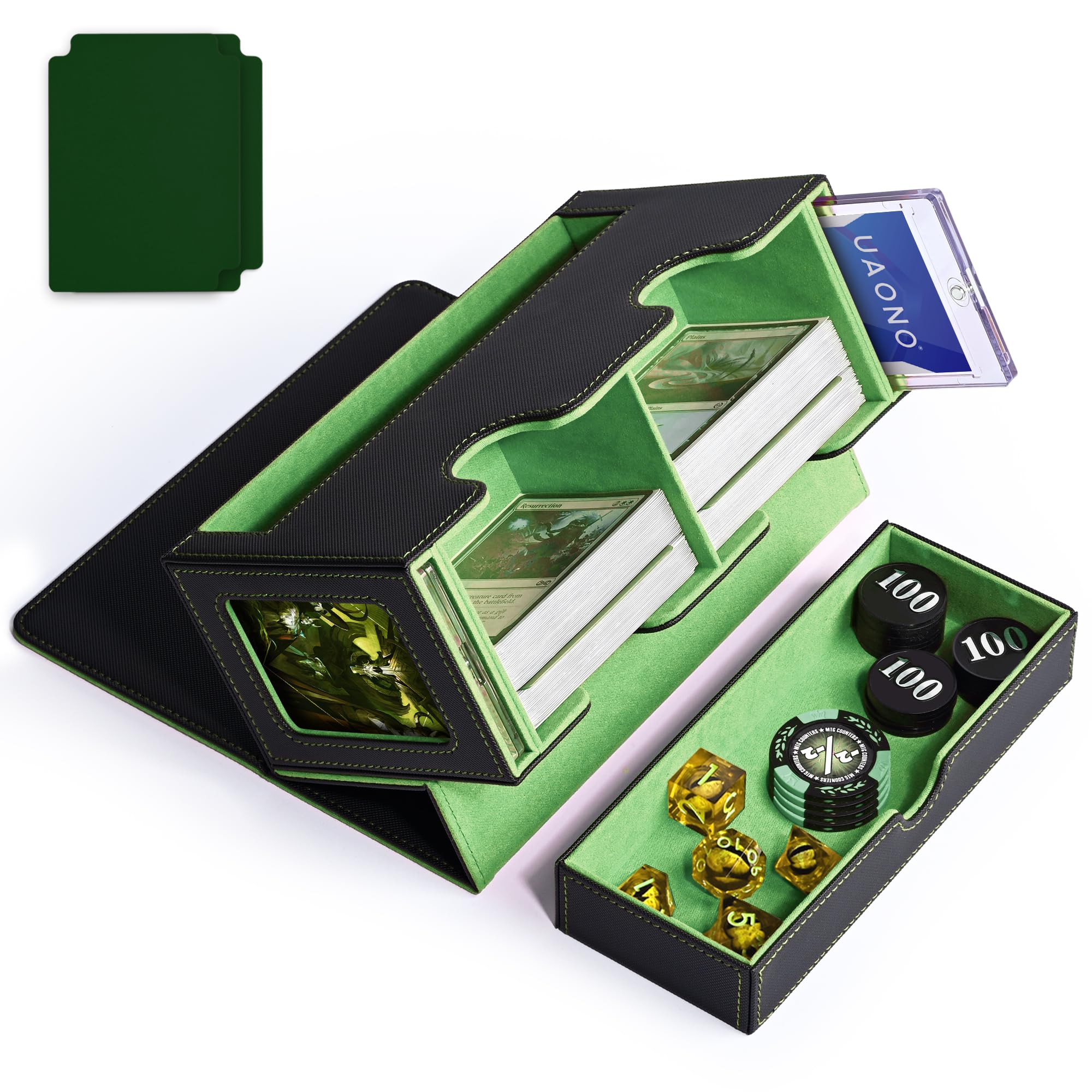 UAONO MTG Deck Box with 2 Commander Display and Dice Tray-Patented Design, Double Deck Box for 250+ Single Sleeved Cards
