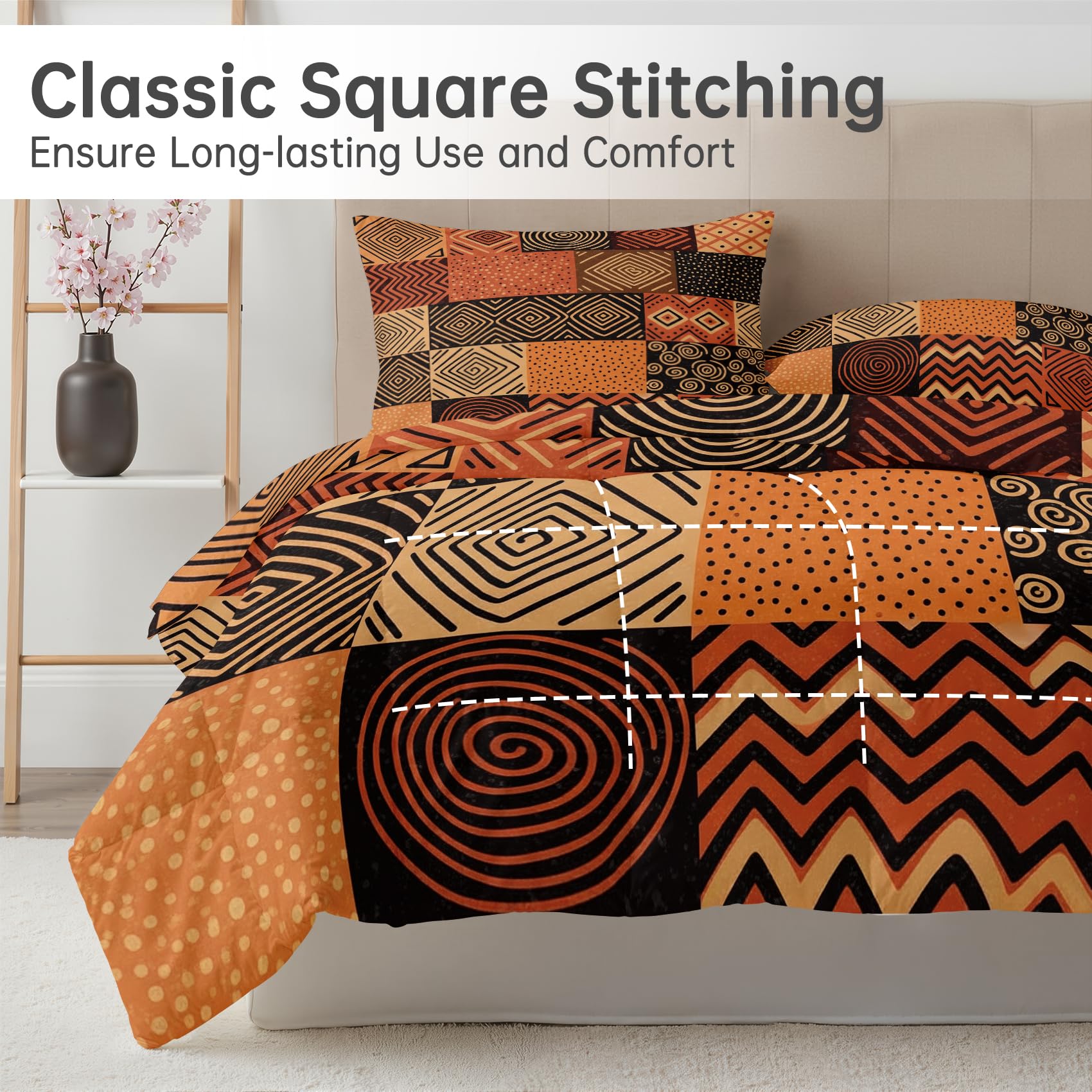 Couette 240x260 4 Saisons Africaine, Duvet 2 Personnes Douce Légère et Chaude, Couette Imprimée Réversible Ethnique Tribal, Edredon avec 2 Taies d'oreiller