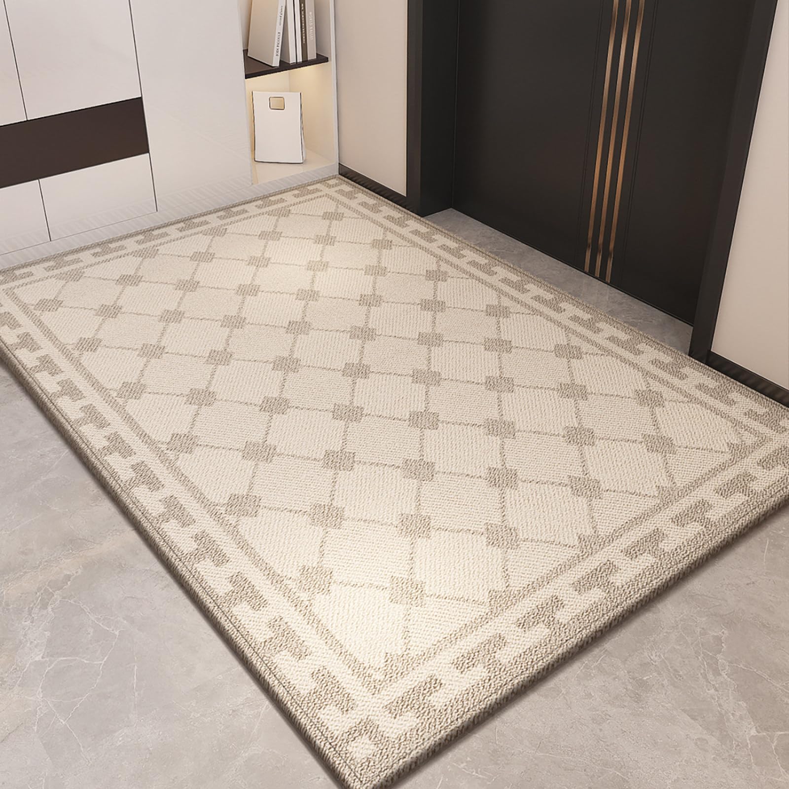 Felpudo Entrada Casa 90x150 Patrón Marrón Claro Beige Felpudo Exterior Antideslizante Lavable Felpudos para Pasillo Cocina Puerta Jardín Decoración Alfombrilla para Entrada