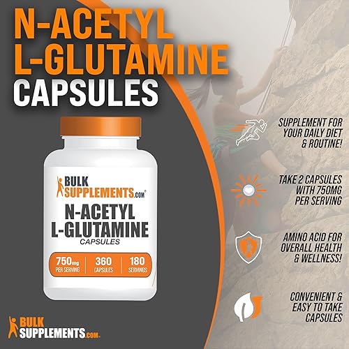 Miniatura 3 de BULKSUPPLEMENTS.COM Cápsulas de N-acetil L-glutamina - Suplemento de glutamina, L Cápsulas de glutamina - Salud intestinal y recuperación, glutamina