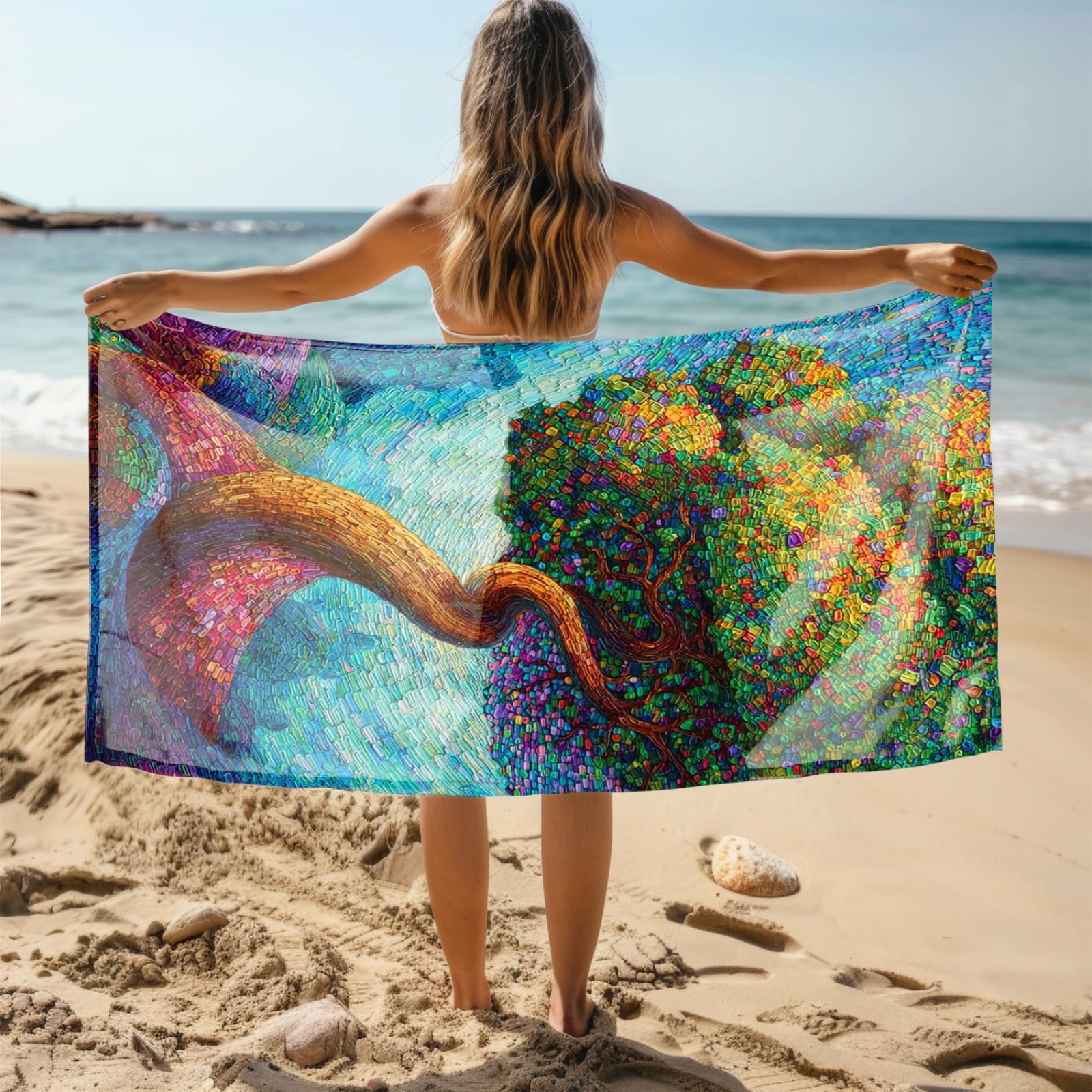 Générique Serviette Microfibre Plage Vert Jaune Arbres Violets
