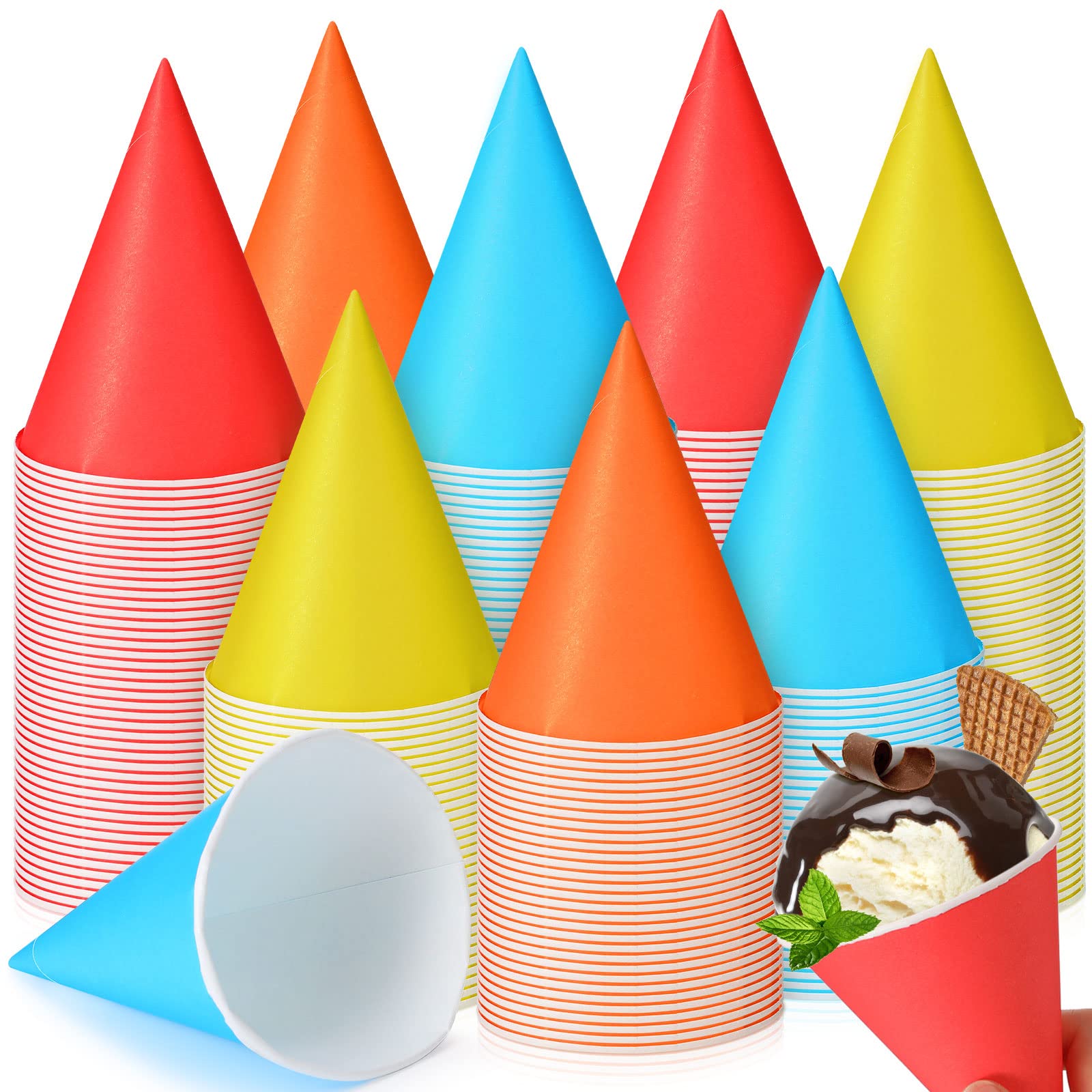 Eaasty 300 Pcs Snow Cone Cups 4.5 oz Disposable Paper Cone Cups Colored Polka Dot Leakproof Snow Cones for Slush Shaved Ice Cream Sorbet Water Wedding