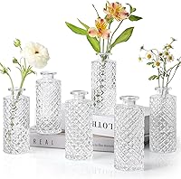 ComSaf Glass Bud Vases Set of 6 - Diamond Pattern Mini Flower Vases, Vintage Clear Bottles for Wedding Centerpieces, Table & Home Decor