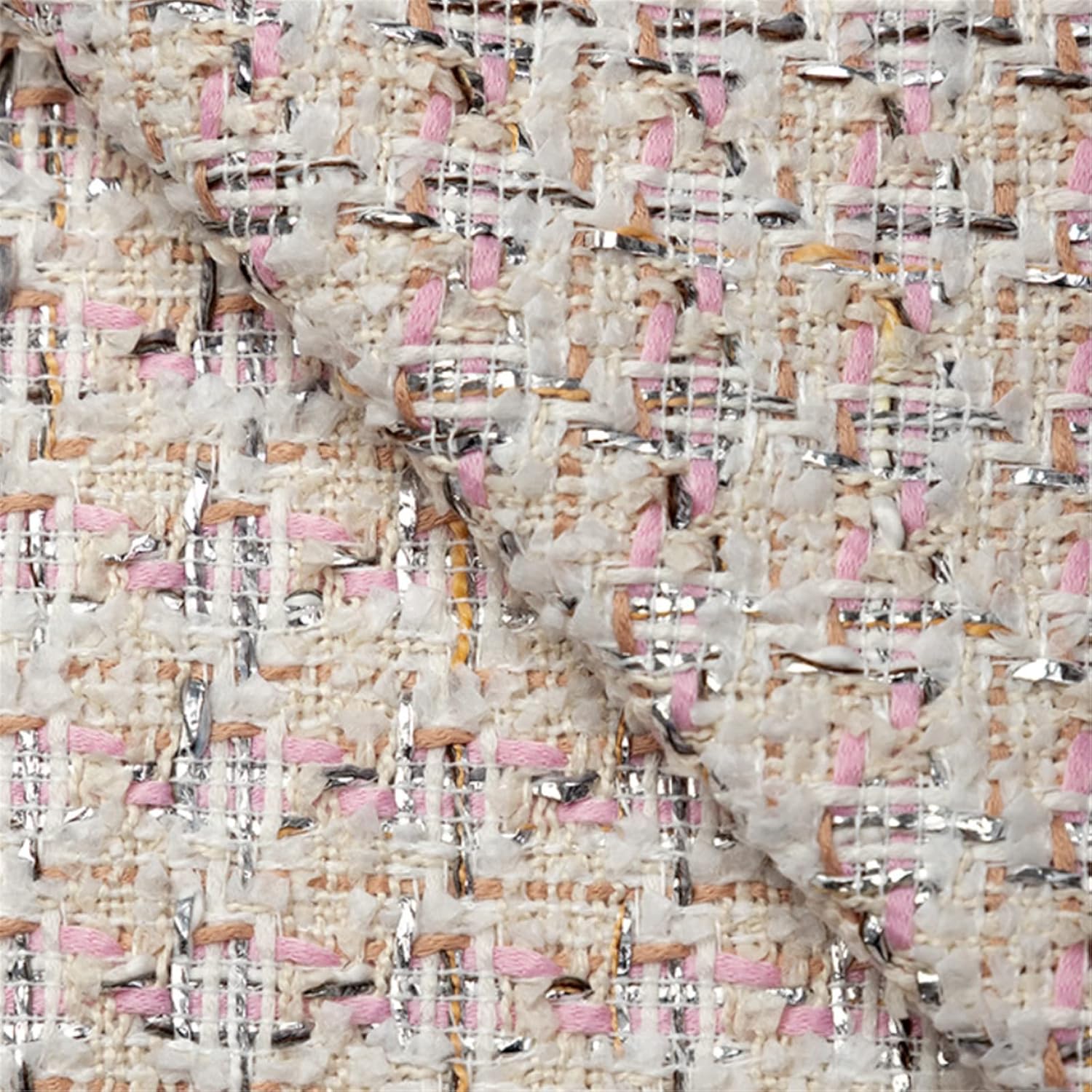 Soft Woolen Woven Tweed Fabric - Premium Metallic Blended Material (1 Yard) for Dresses, Coats, Suits, Skirts & Bags | Hand & Machine Craft Fabric (16640-2)