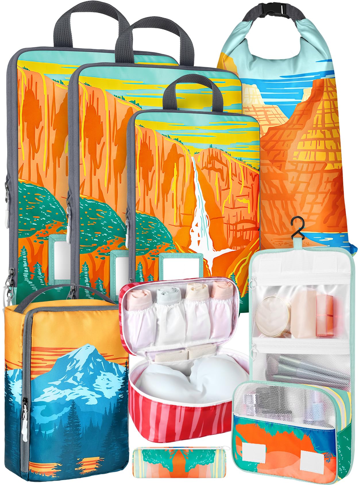 Miss Adola 8 Set Compression Packing Cubes for Travel Luggage Organizer Bags for Suitcases Cute Waterproof Lightweight Vacation Essenti Expandable