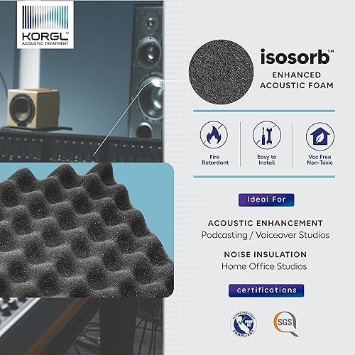 Miniatura 2 de ISOSORB Paneles de espuma a prueba de sonido paneles de pared de espuma acústica de caja de huevos de 2 x 12 x 12 pulgadas con cinta de doble cara,