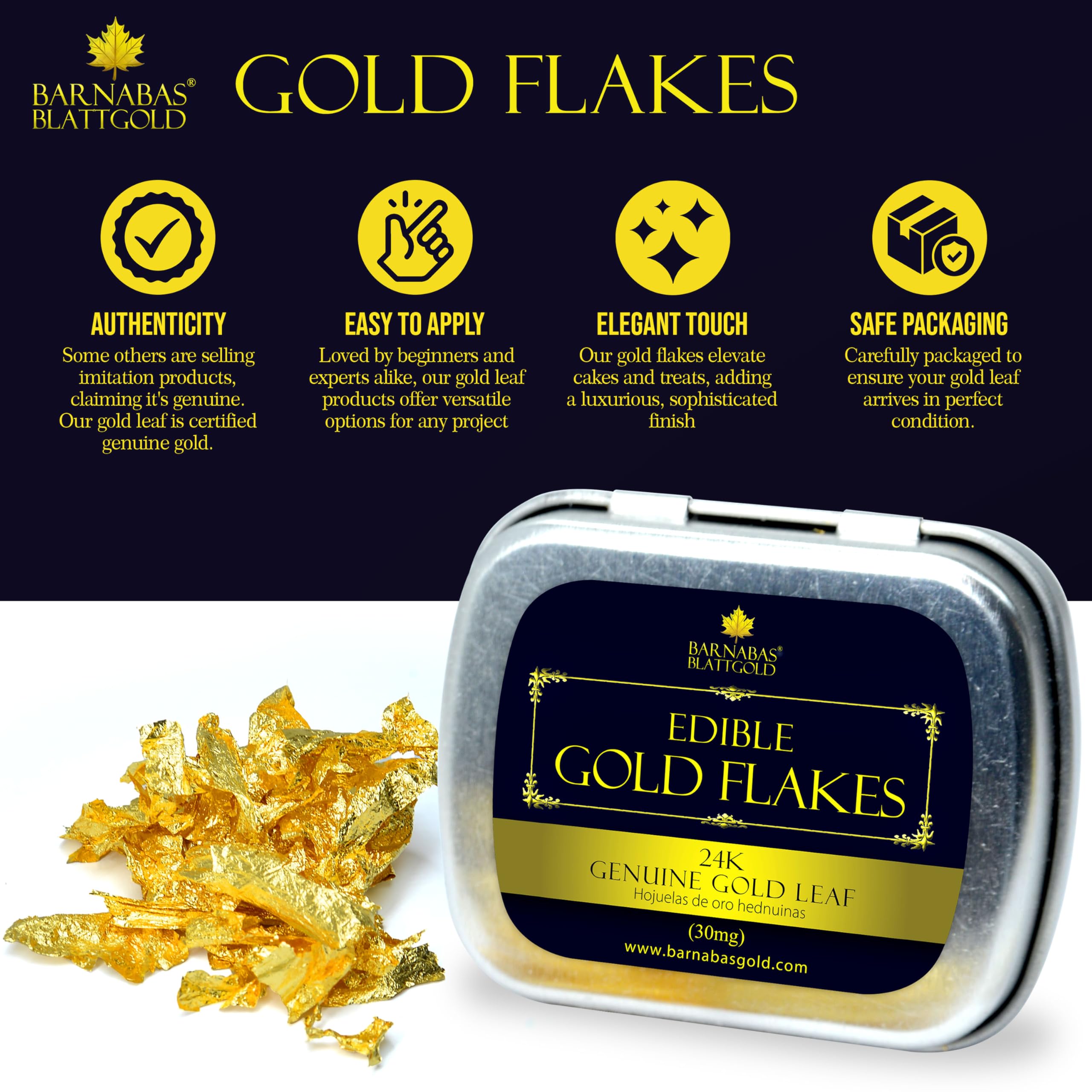 E Echte Blattgoldflocken – von Barnabas Blattgold – 30 mg Glas