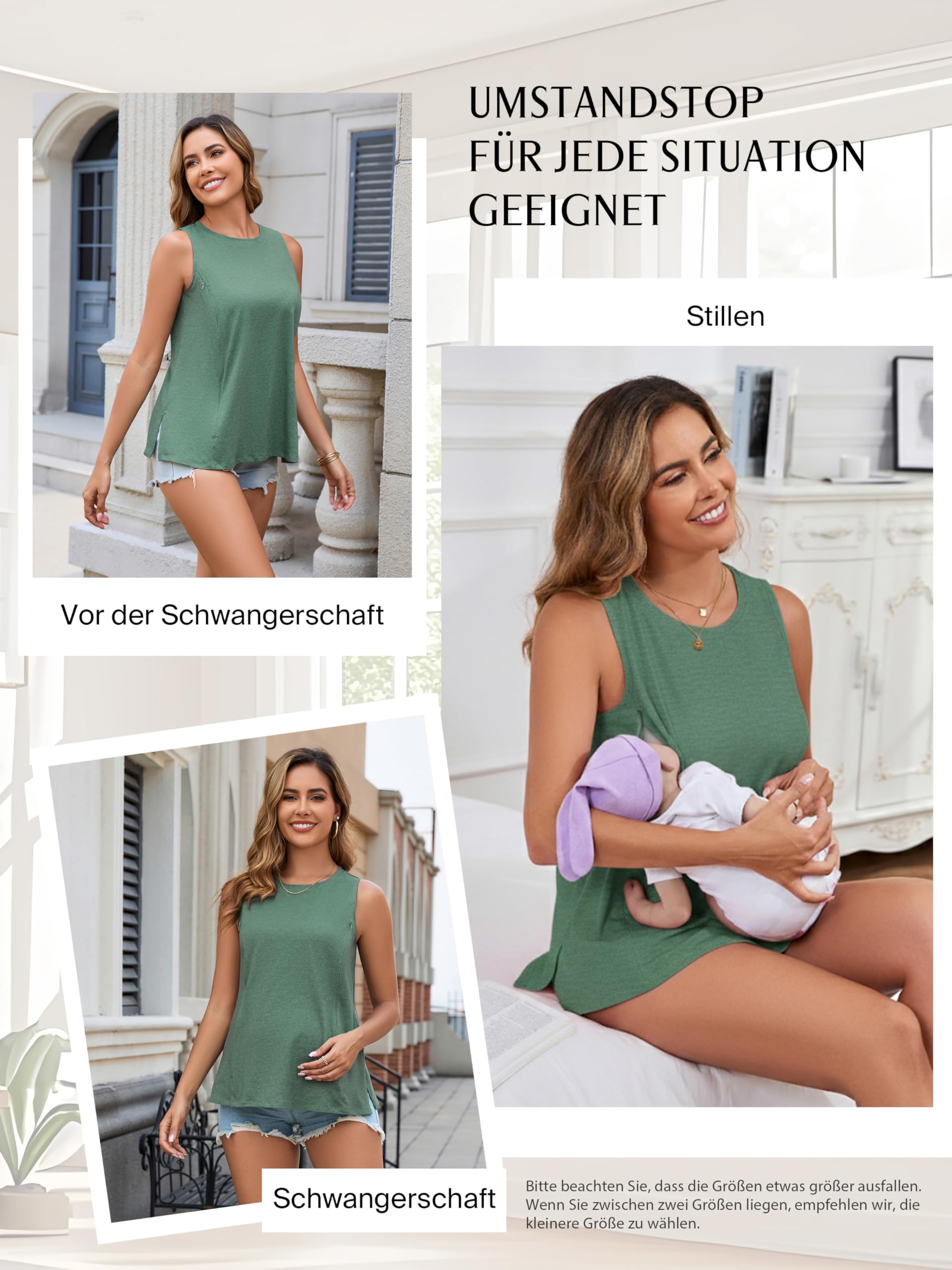 Ecavus 3er Pack Stilltops Damen mit Verstecktem Reißverschluss Ärmelloses Stillshirt Stillen Tops Stilloberteile