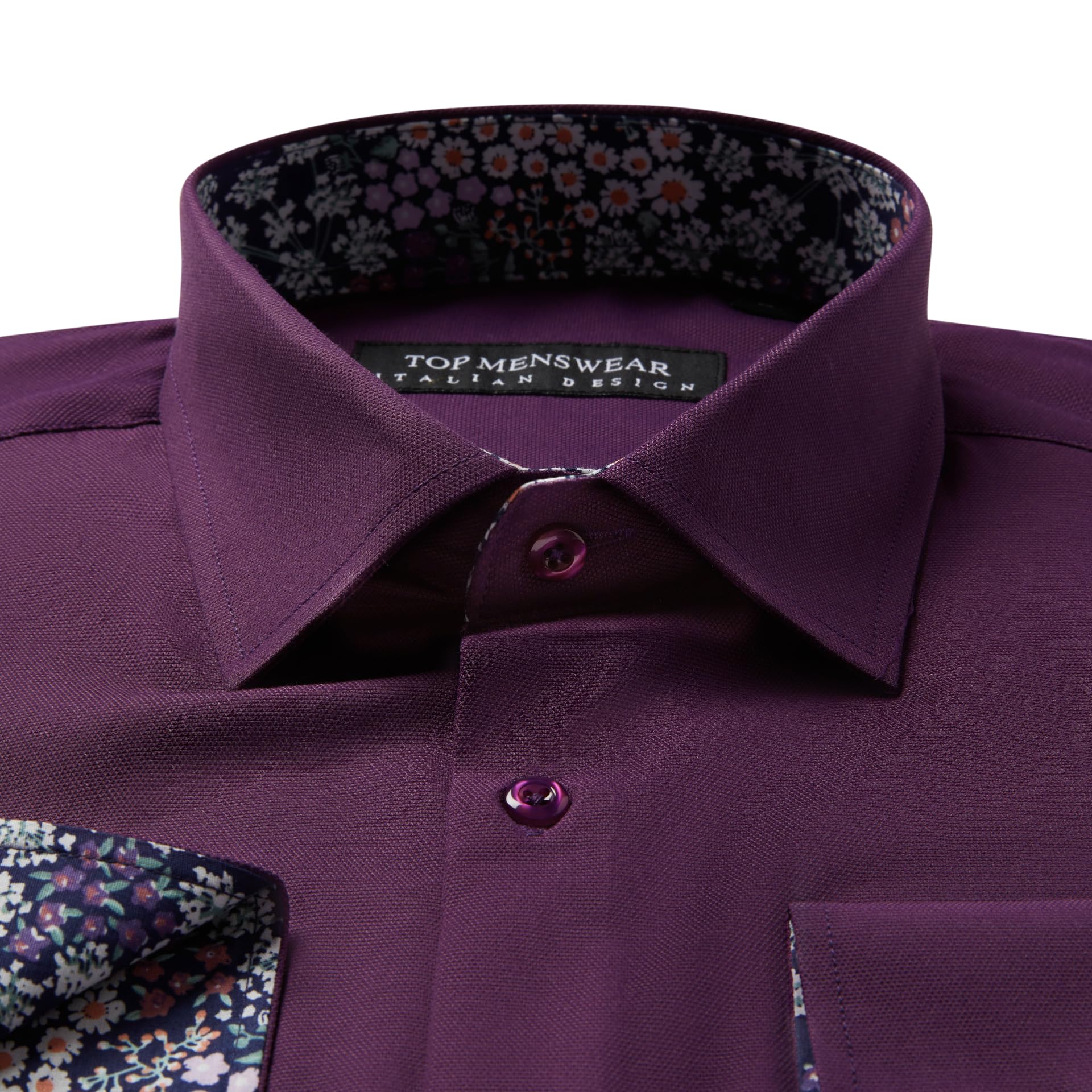 Top Mens Wear Navy Stampa Floreale Colletto Camicia Smart Casual Formale Manica Lunga