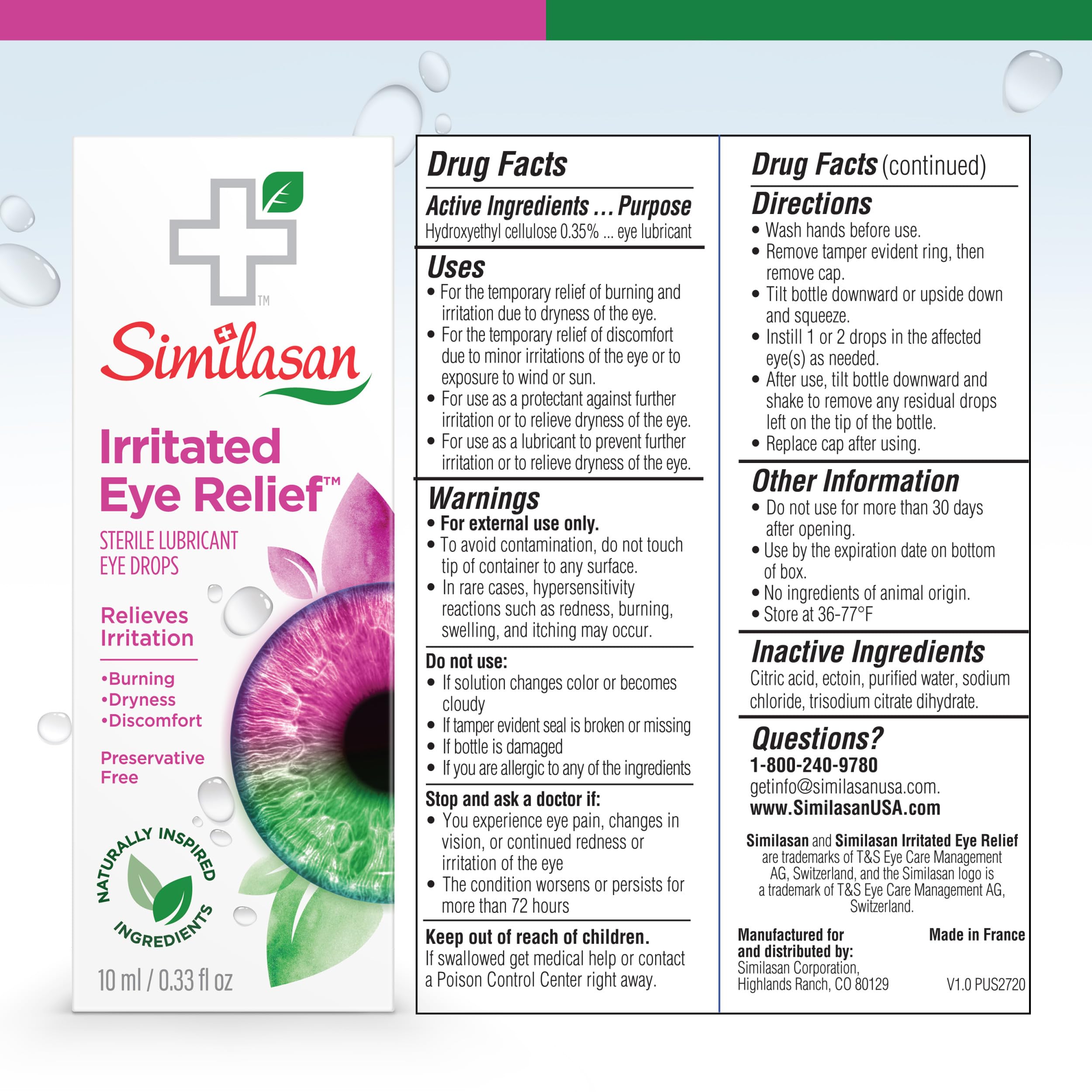 Similasan Irritated Eye Relief Drops, Instant Relief and Long-Lasting Comfort, Naturally Inspired Ingredients for Irritated Eyes, Mimics Natural Tears, Preservative-Free, Contact Lens Friendly, 10ml — Amazon image 9
