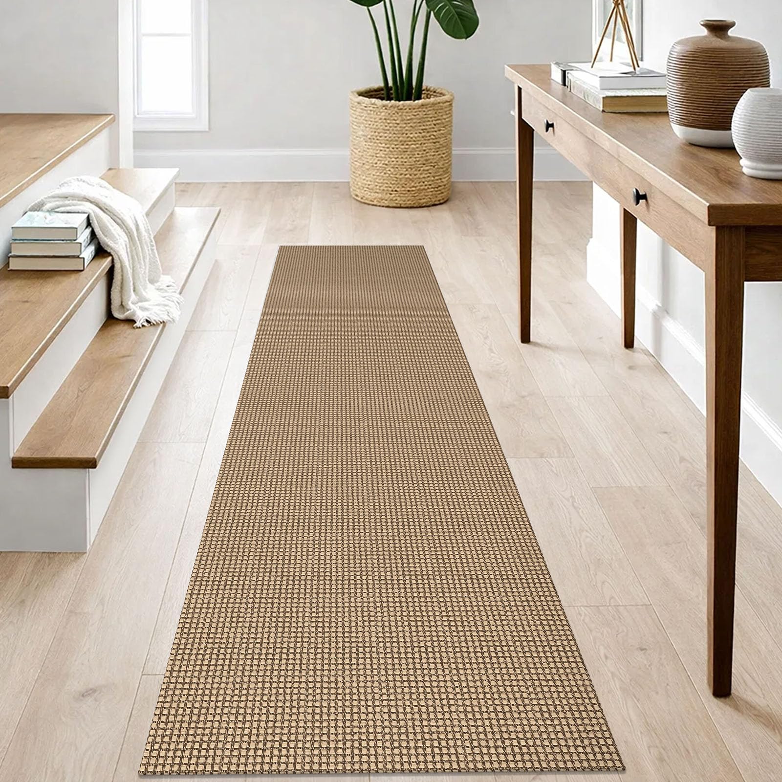 IOHOUZE Washable Runner Rug 2x8 Non Slip Rubber Backed Hallway Runner Entryway Runner Indoor, Kitchen Rugs Woven Cotton Floor Carpet for Hall Entrance Bedroom, Orange/Tan/Brown