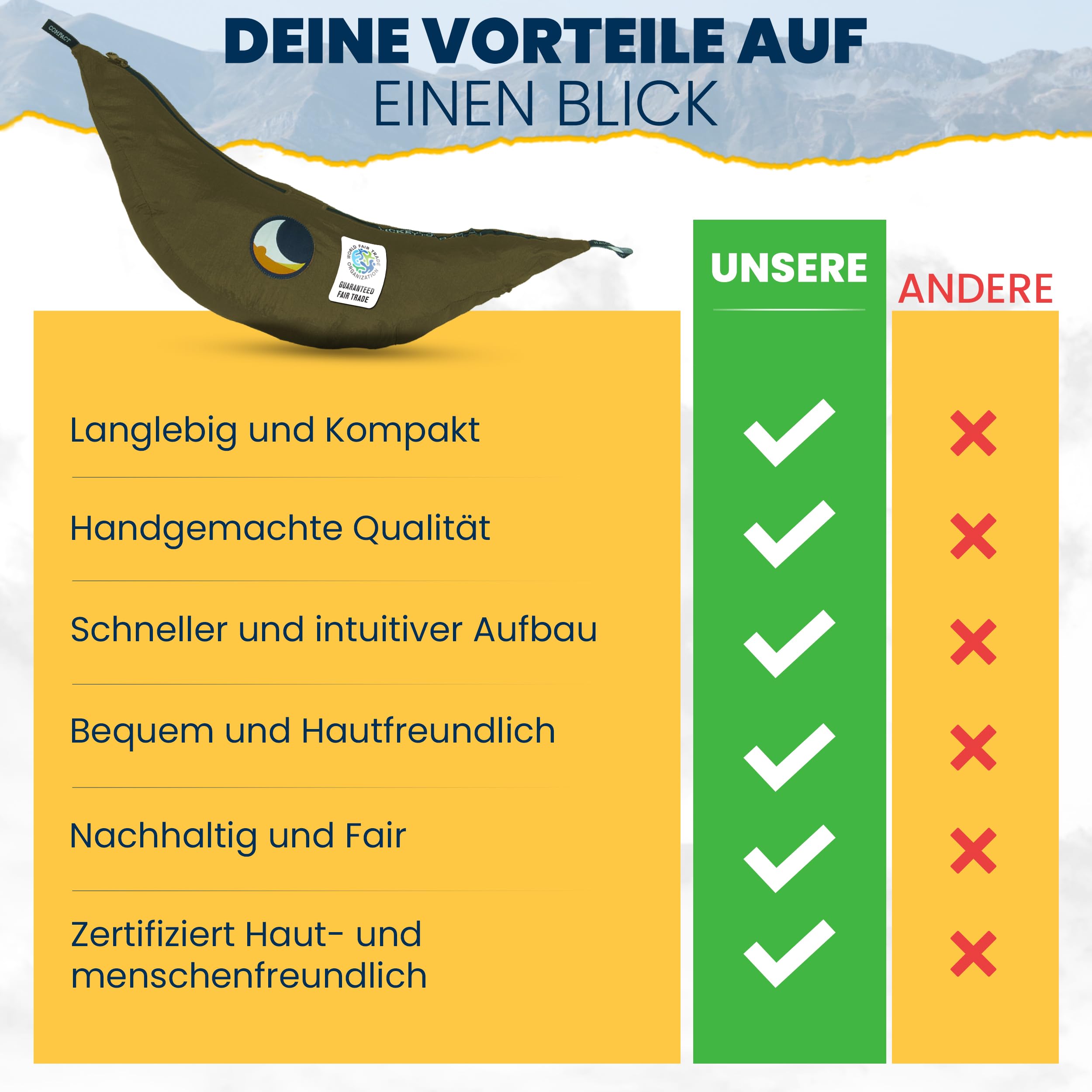 Ticket to the Moon Fair Trade & Artisanal Compact-Hamac Vert Militaire pour Voyages, Camping, Jardin, Maison, 3.2 * 1.55m, 480g, Durable Nylon en Soie De Parachute, Installation < 1min