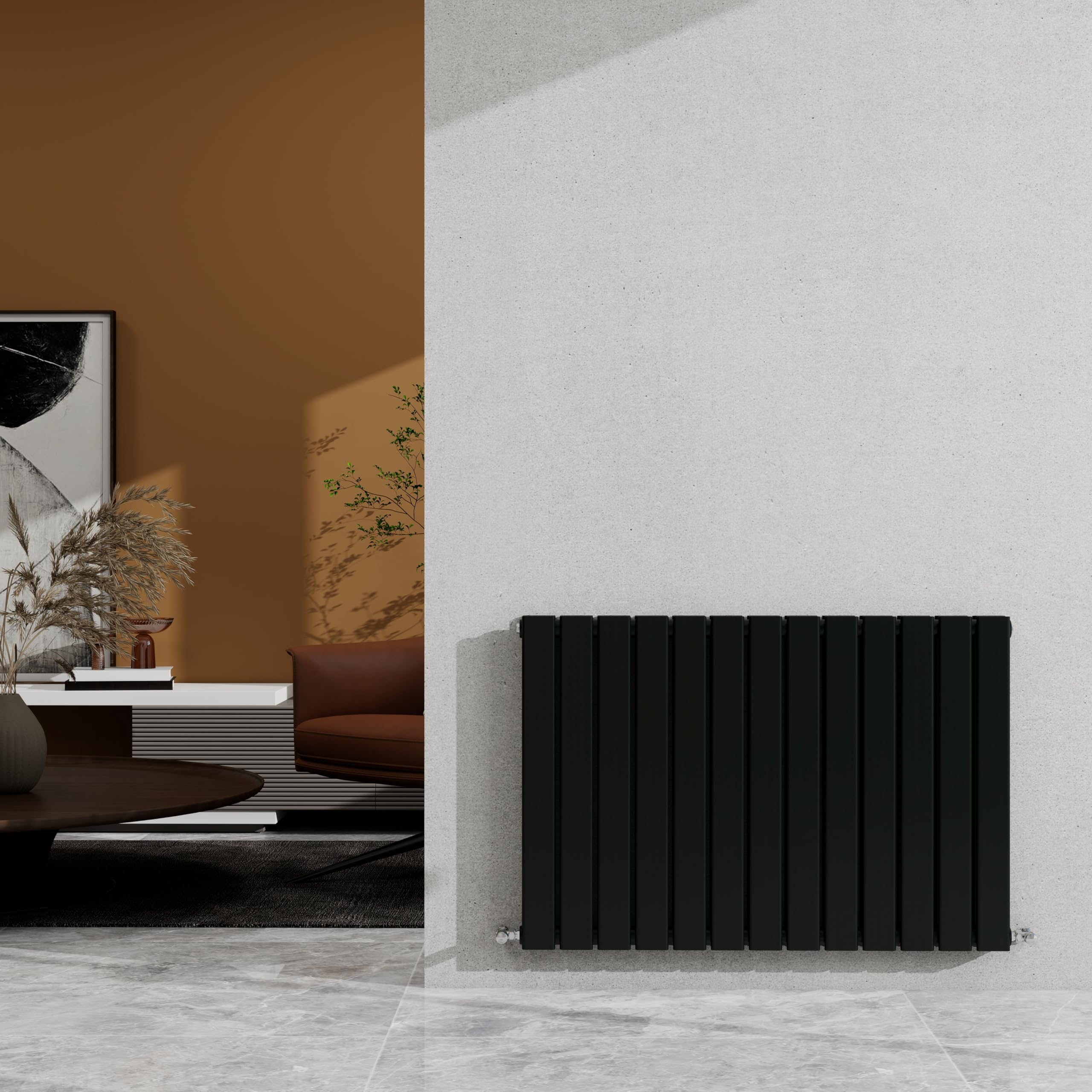 SKY Bathroom 600×884mm Black Horizontal Designer Radiator Double Panel Modern Central Heating Flat Panel Rad 3834 BTU