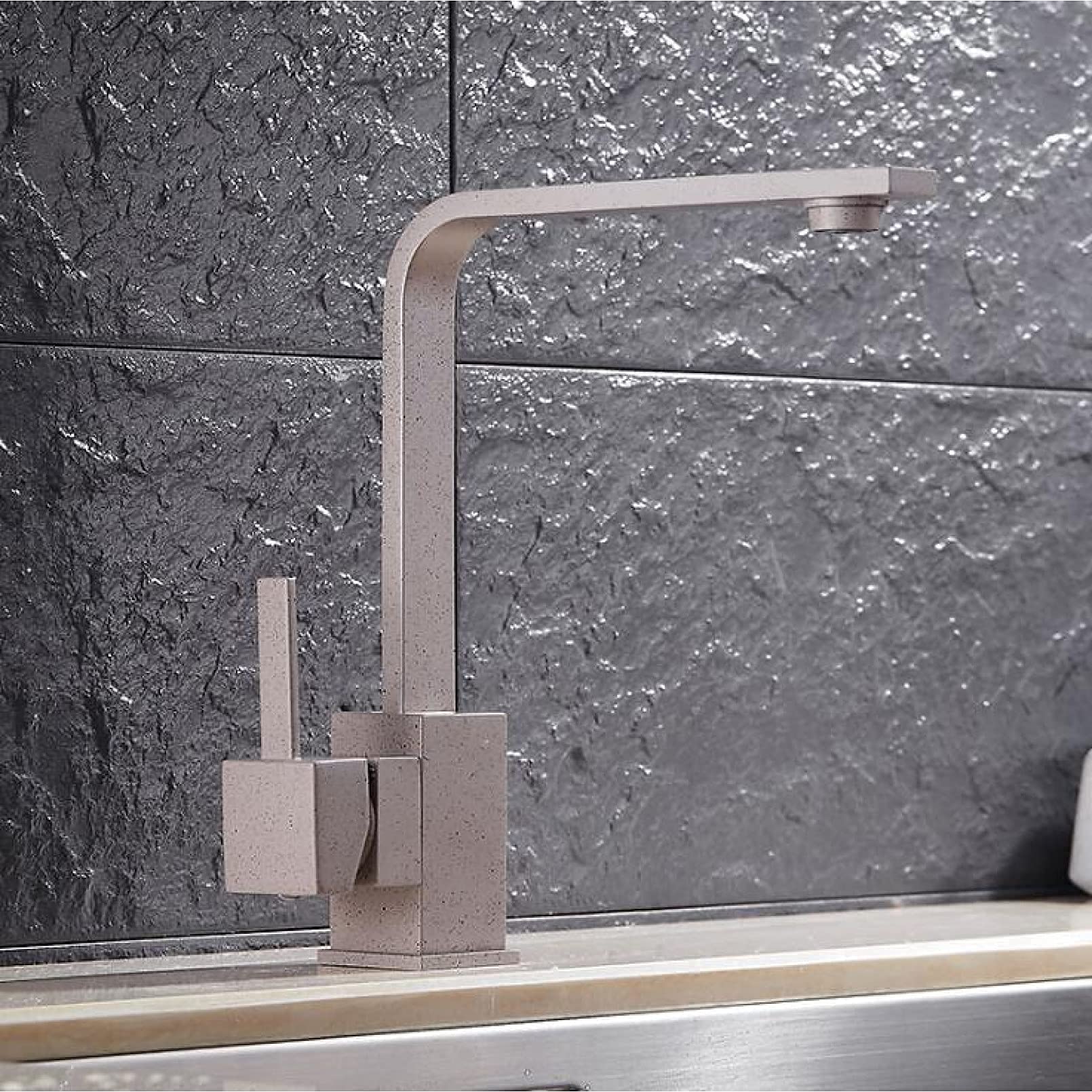 Grifos de Cocina para Fregadero, Cubierta de latón Blanco/Cromo, fregaderos de Cocina, Grifo de Arco Alto, Giratorio de 360 ​​Grados, Mezclador de Agua fría y Caliente, Color Beige con Punto