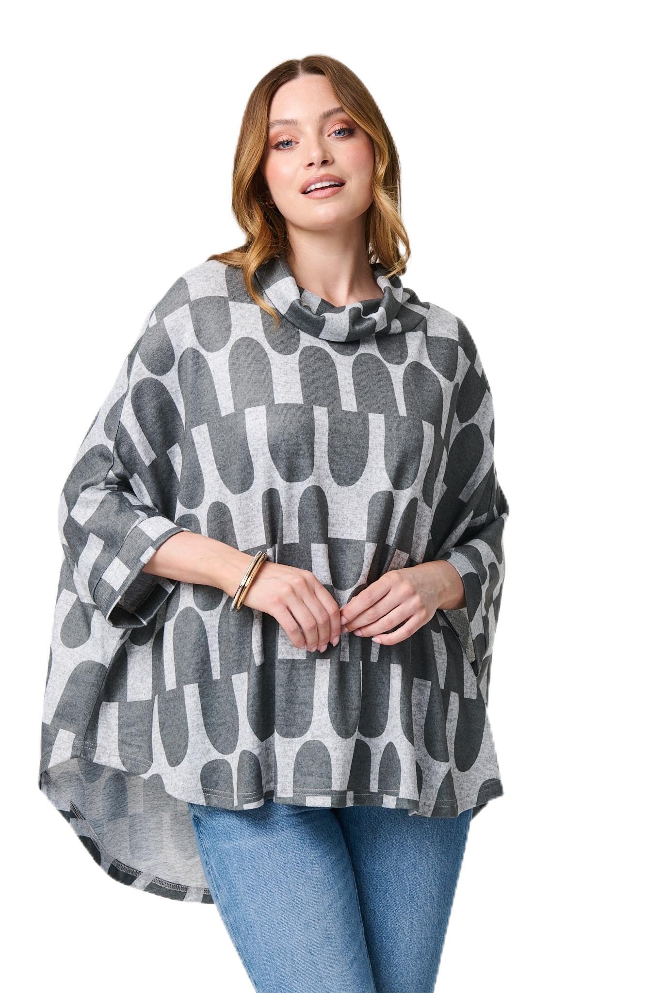 Izabel London Women's Green Geo Print Roll Neck Oversized Top In Size 12