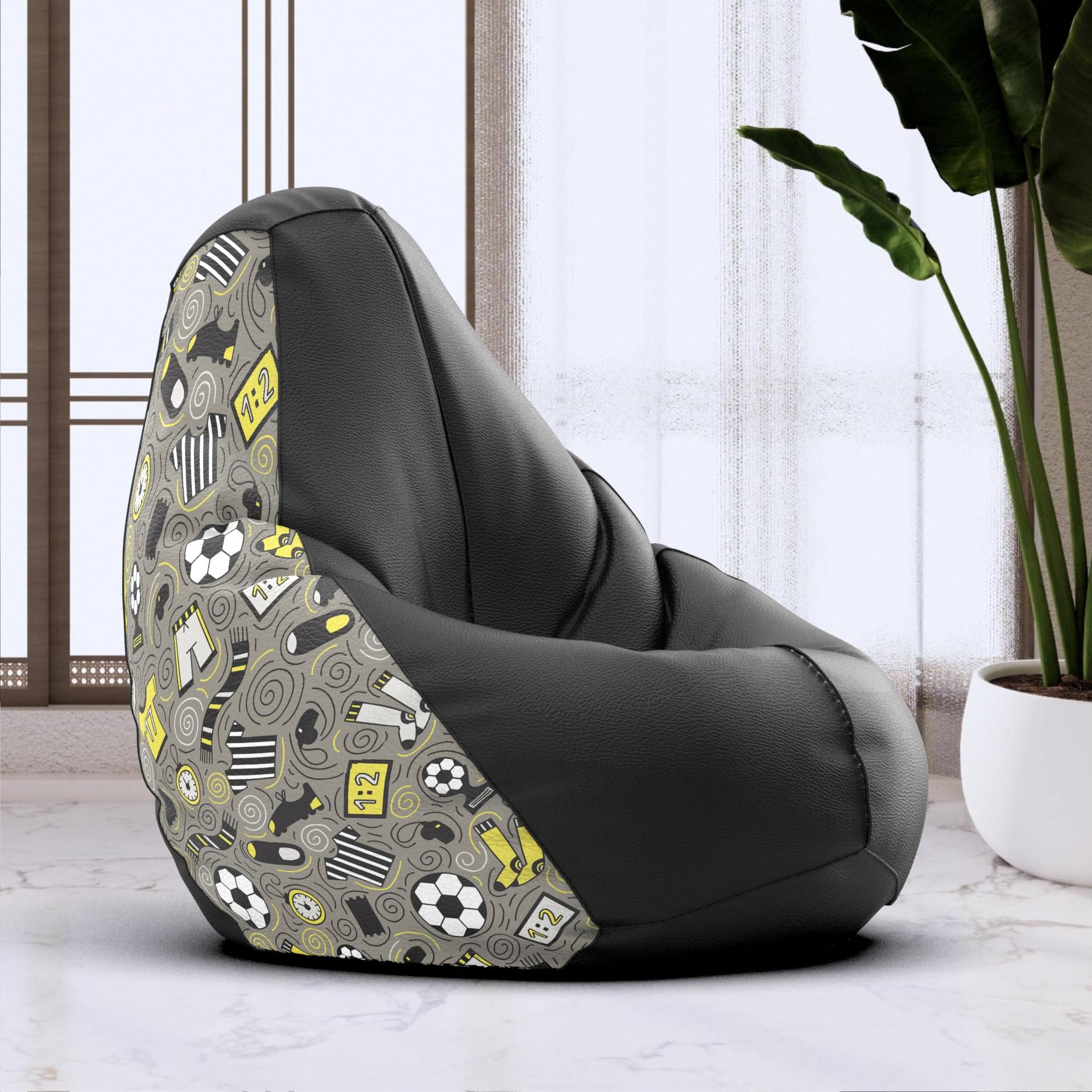 Bean Bag Chair Cover | Size: 1XL | Color: Soccer - H - Black Light-Grey | Without Beans | Premium Leatherette Cover (CMF 2917)-image-23