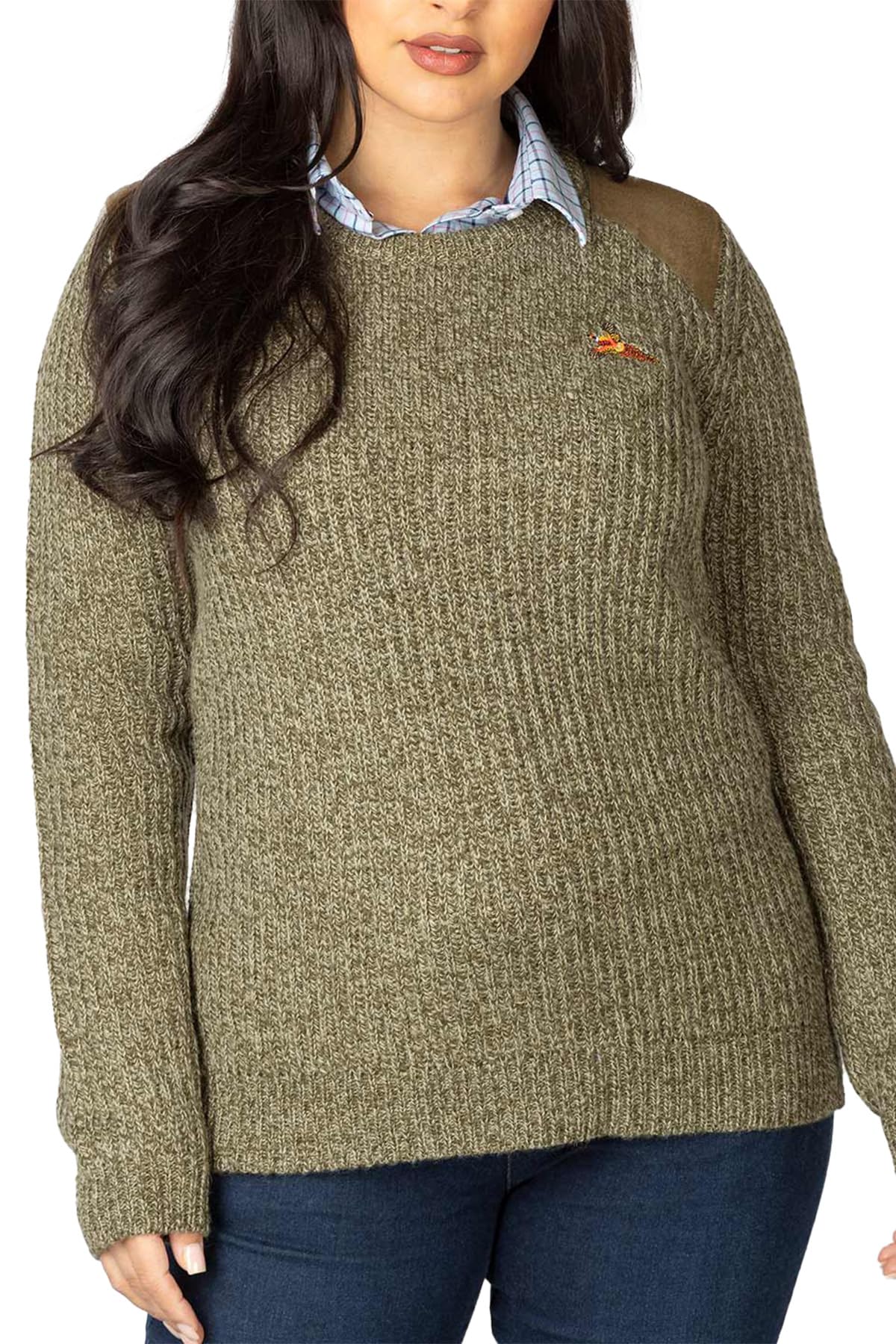 Rydale Chunky Shooting Sweater Pheasant Motif Wool Hunting Jumper Sweatshirt (UK, Numeric, 14, Regular, Regular, Derby Tweed)