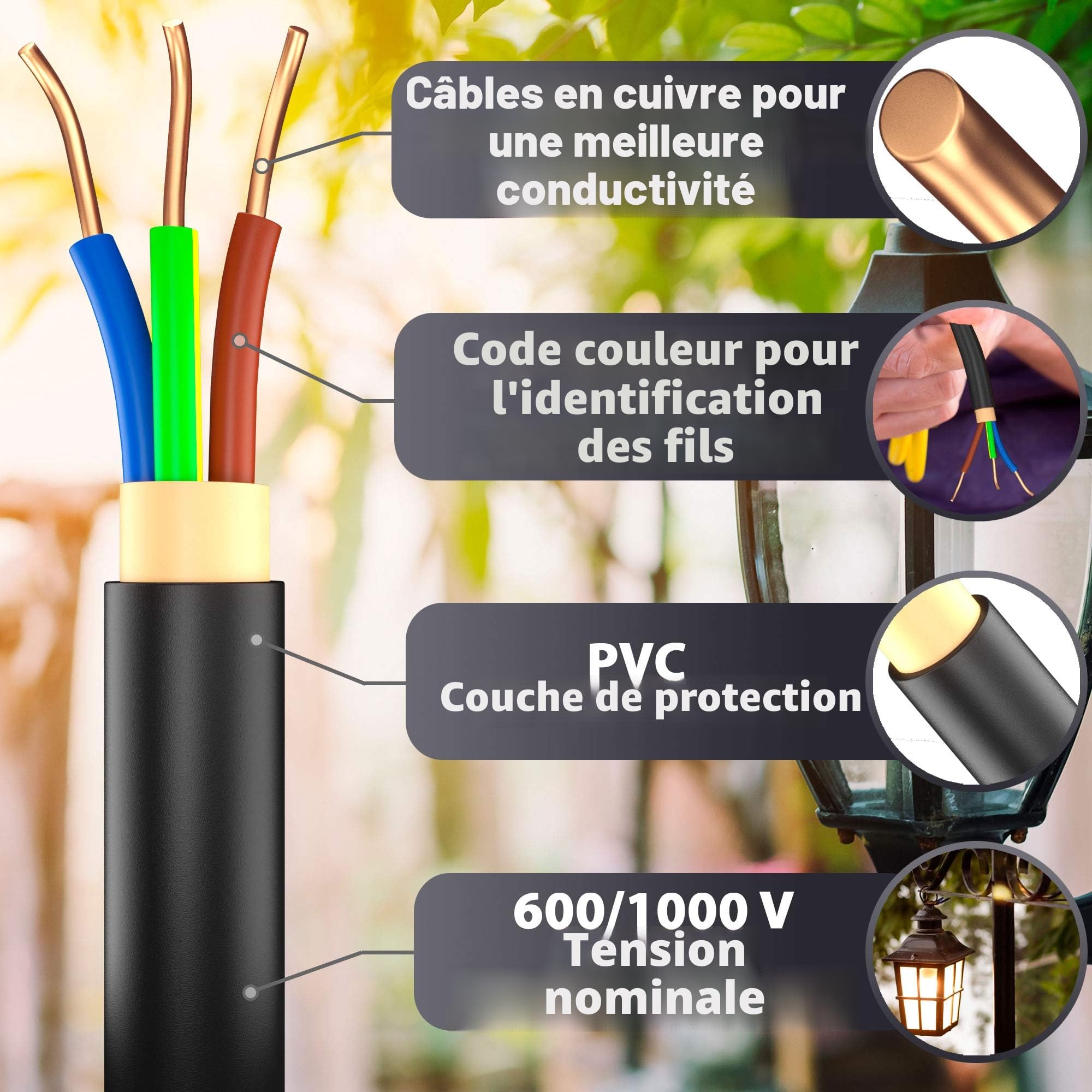 Câble de terre 25 m [NYY-J 3 x 2,5 mm²] Produit de qualité allemande – Câble électrique avec anneau pour la pose en extérieur et en terre – Câble d'alimentation standard – Fabriqué en Allemagne