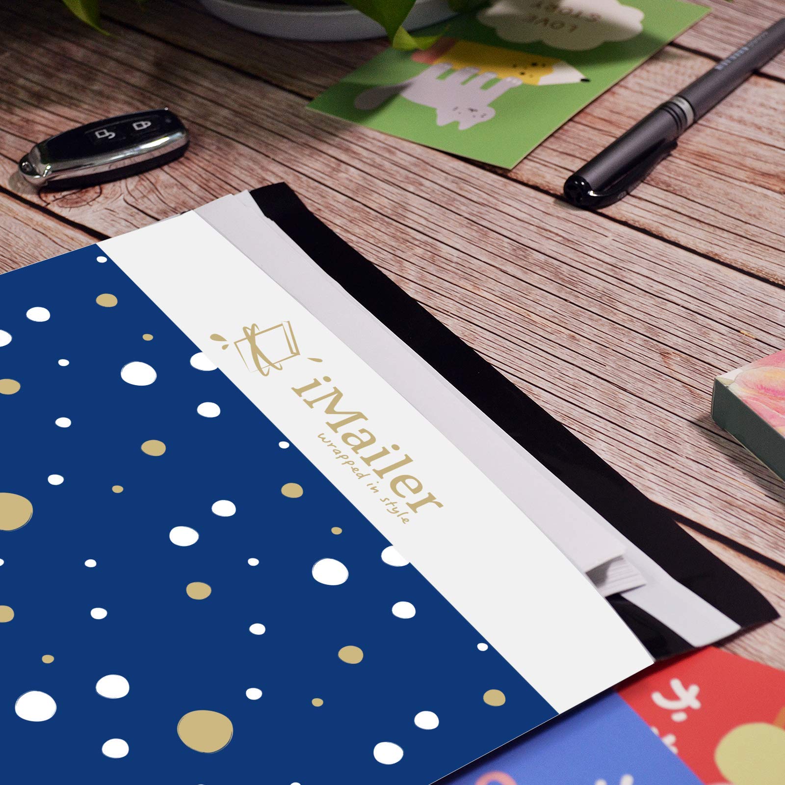 100 buste per spedizioni postali in polietilene, 30,5 x 39,4 cm, con scritta "Thank You", blu a pois, autosigillanti