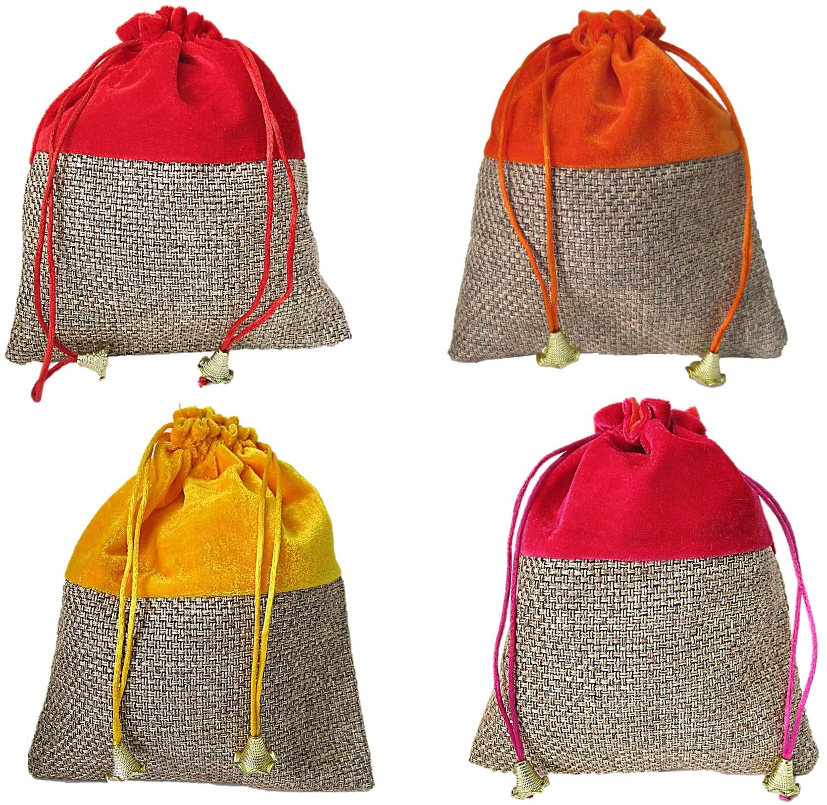 Indian Collectible Shagun Potli - Juego de 4 regalos de terciopelo de yute para mujer (multicolor), Multi