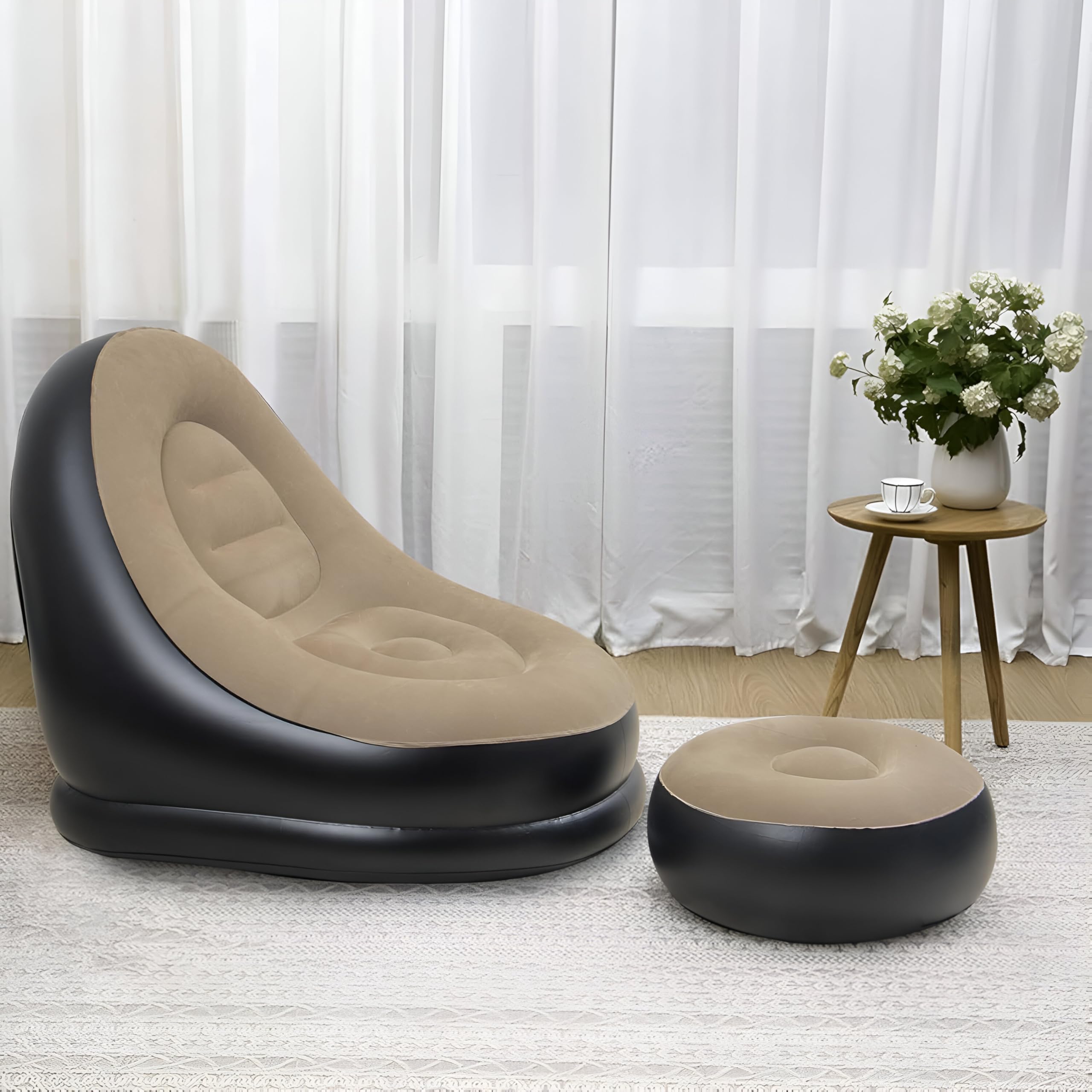 WHIMSIFY STORE The Inflatable Lounge Chair Set for Adults, 2-in-1 Folding Portable Lazy Sofa with Foot Stool Indoor Livingroom Gaming Bedroom Office, Outdoor Travel Camping Recliner with Air Pump-image-13