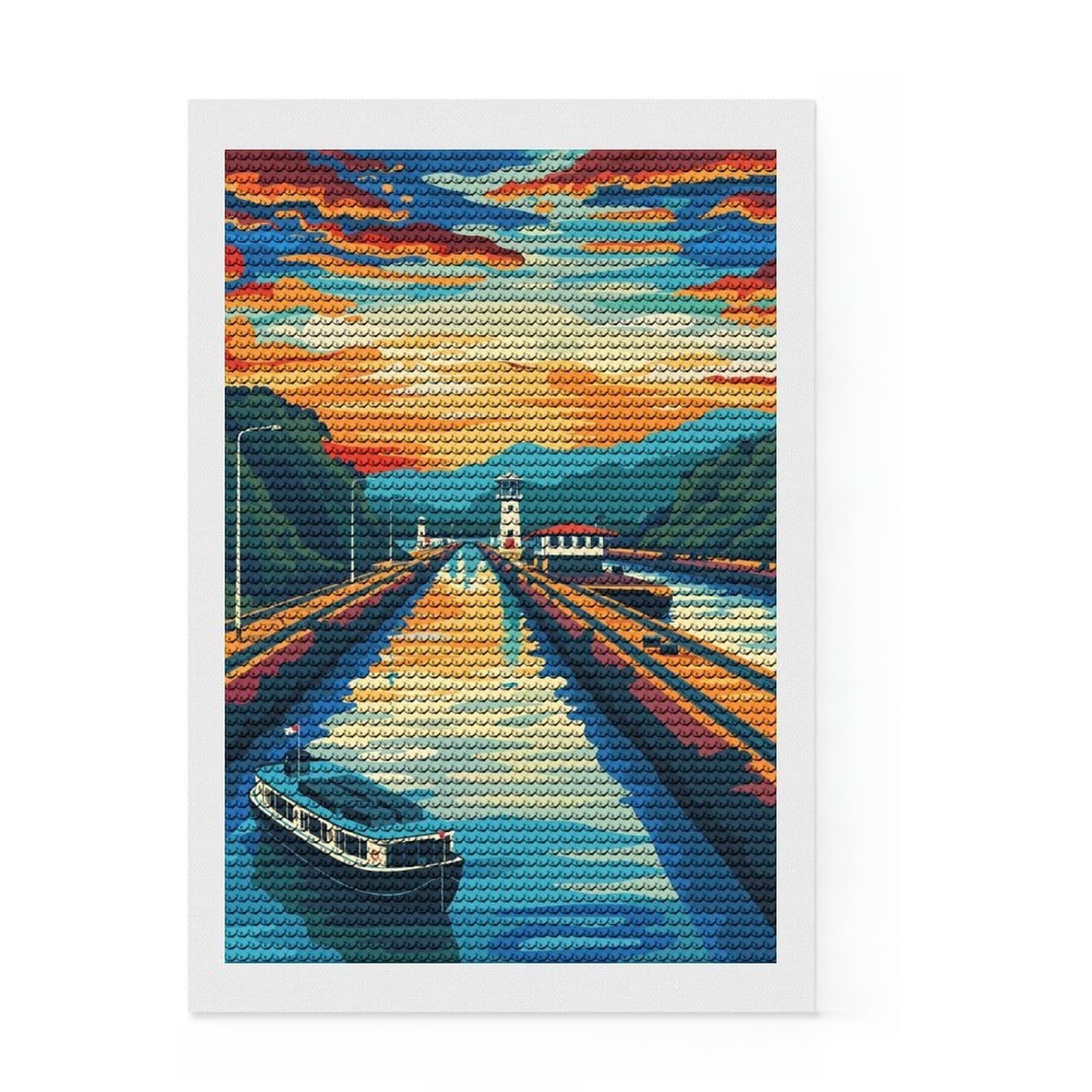Junmoney Panama Canal Diamond Art Canvas 8"x12", for Creative Relaxation, Pleasing Wall Art Project, Aesthetic Room Decor, Christmas Gift
