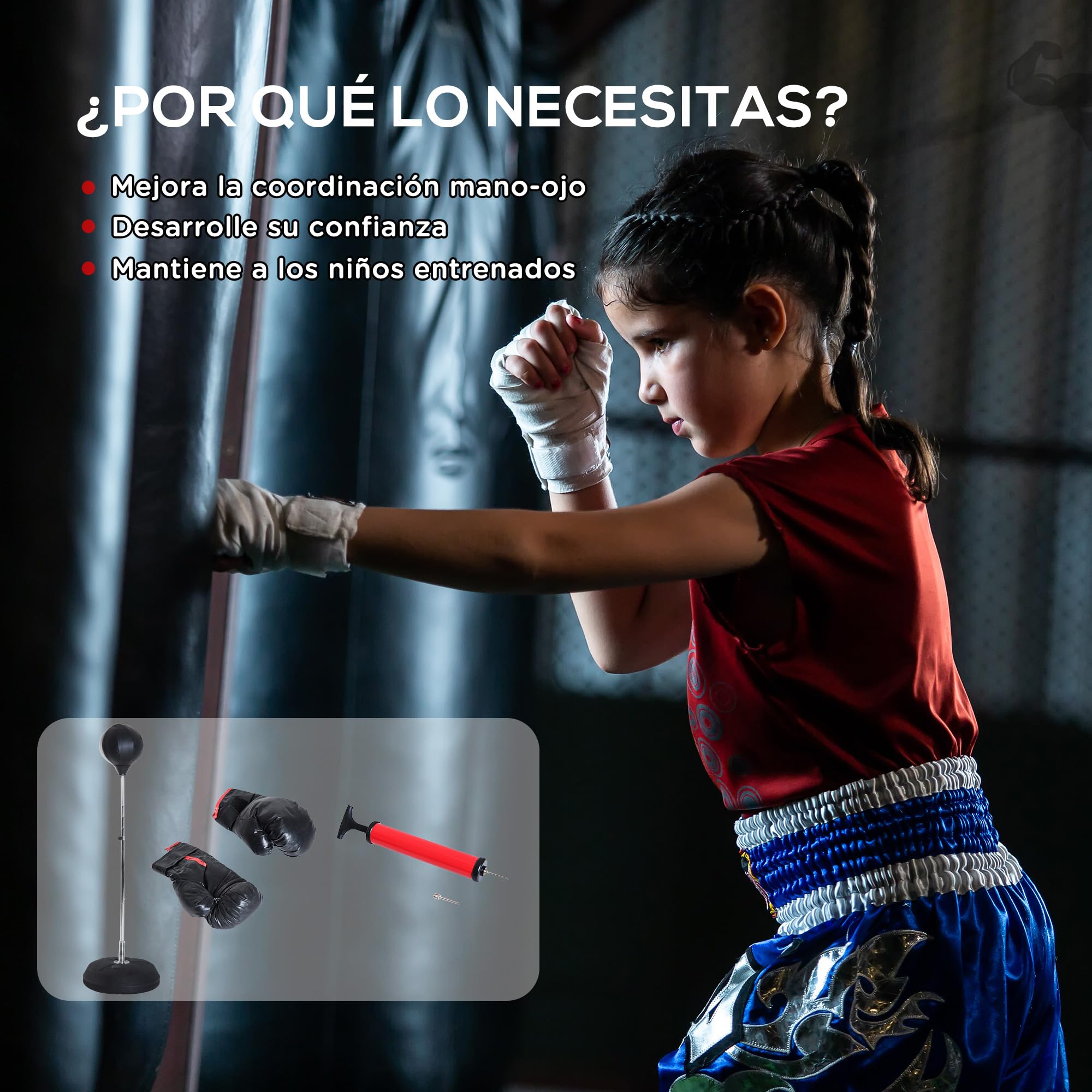 HOMCOM Saco de Boxeo de Pie Punching Ball Altura Ajustable 126-144 cm Base Rellenable Guantes Boxeo Adultos