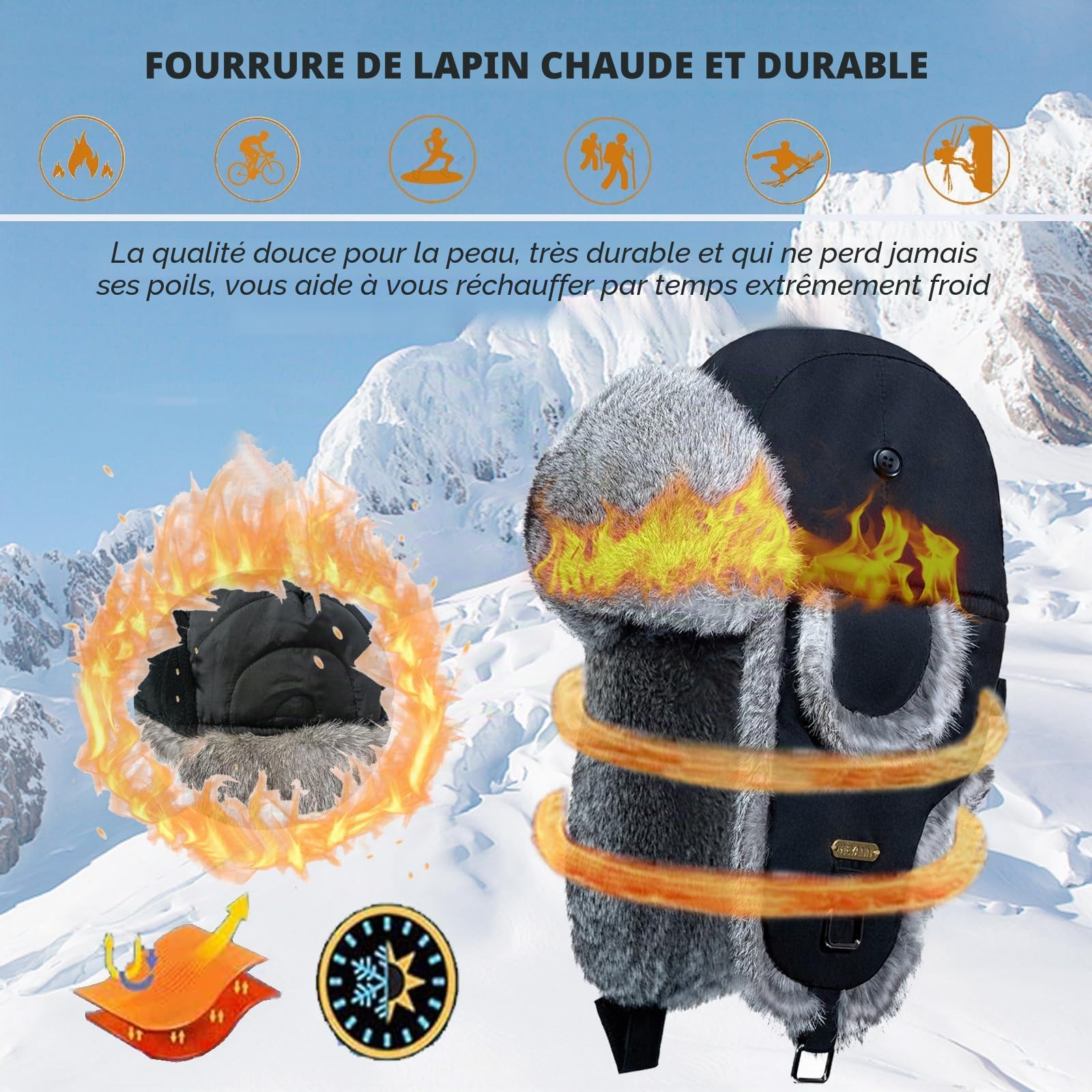 HEYANN Casquette Chapka Homme Bonnet Cache Oreille Homme Hiver Aviateur Sovietique Chapeau Trappeur Fourrure Russe Ushanka Femme Bonnet Homme Hiver