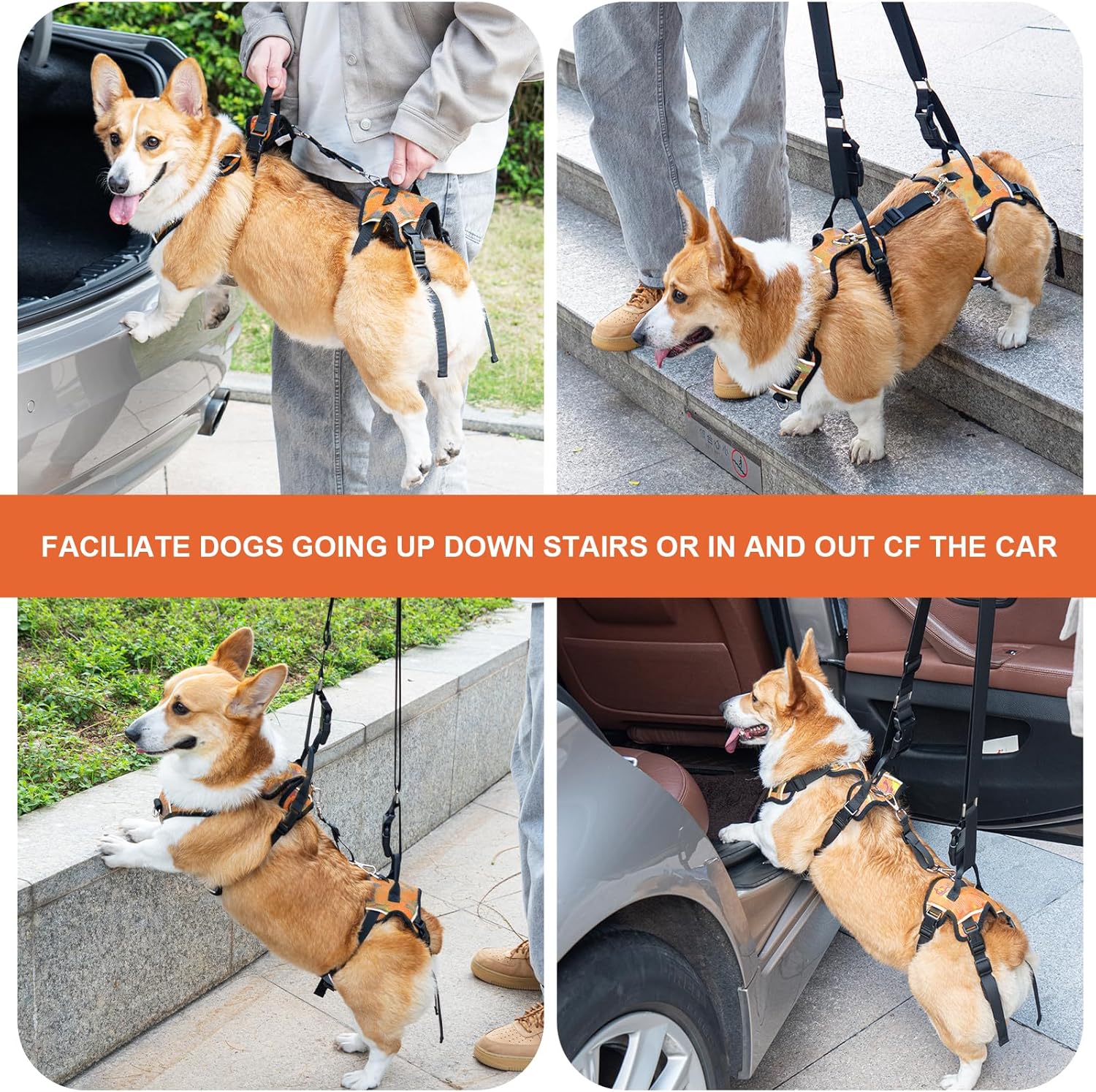 Dog Lift Harness, Dog Lift Sling Carrier with Handle & Shoulder Sling, Support Harness for Rear Back Legs Helps,Disabled,Arthritis,Joint Injuries,Paralysis Up Stairs（Orange,Extra Large）