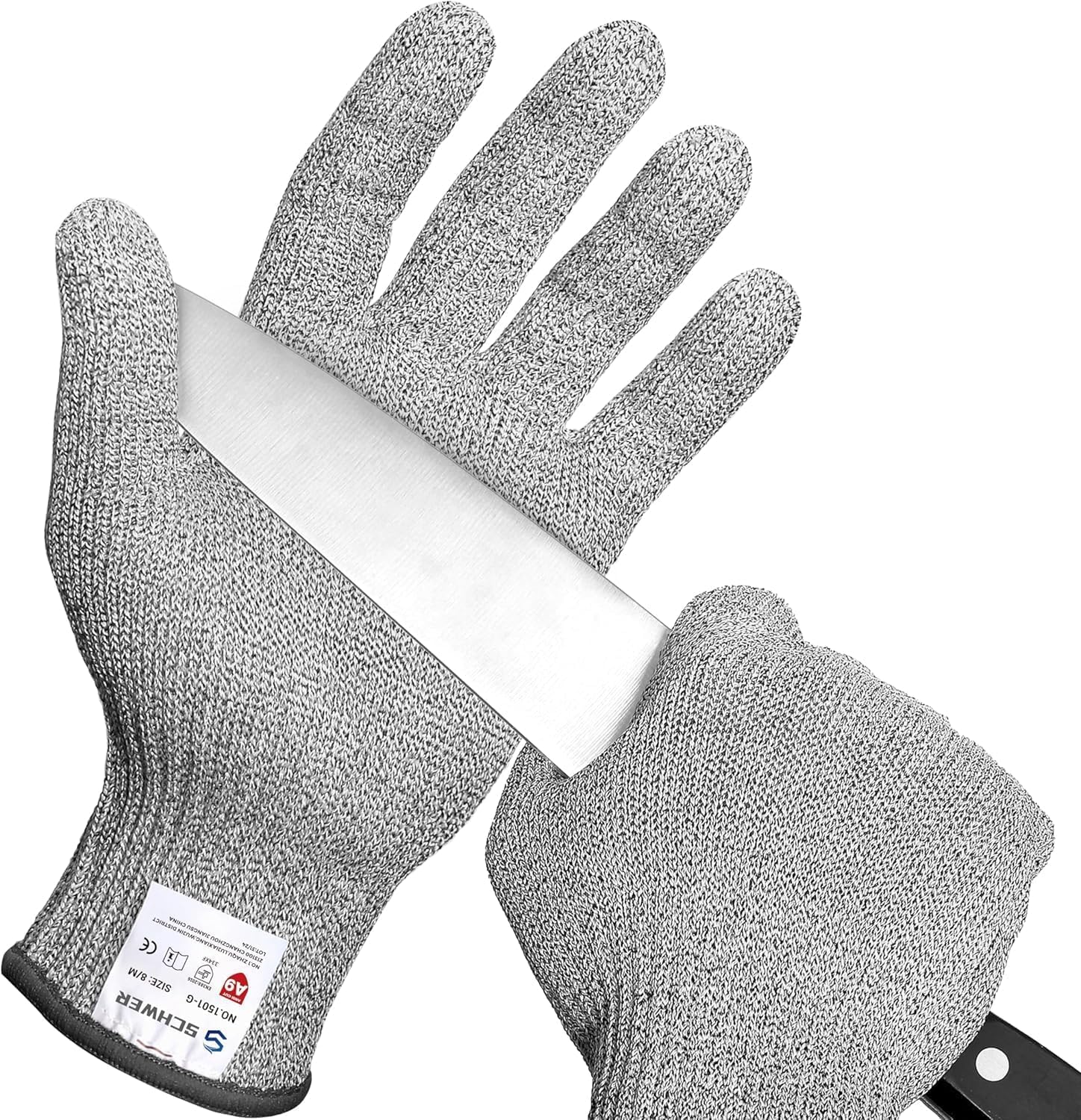 Schwer 2 Pairs ANSI A9 Cut Resistant Gloves, Food Grade Reliable Cutting Gloves, Mandoline Gloves for Kitchen Meat Cutting, Oyster Shucking, Fish