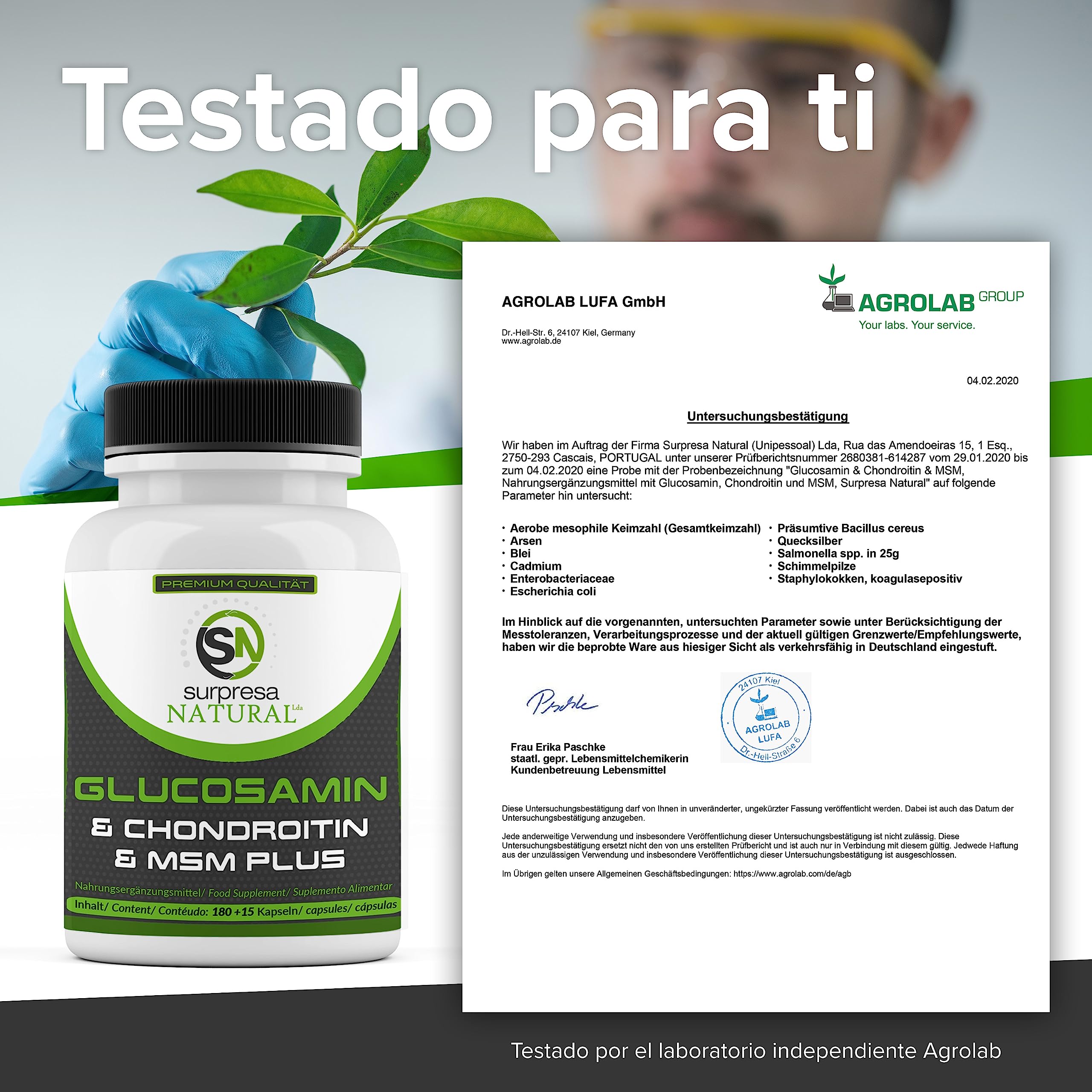 Glucosamina condroitina & MSM capsule ad alto dosaggio I 3 x 195 capsule I 4500 mg al dose giornaliera I Integratore alimentare senza additivi e testato in laboratorio I 1 mese