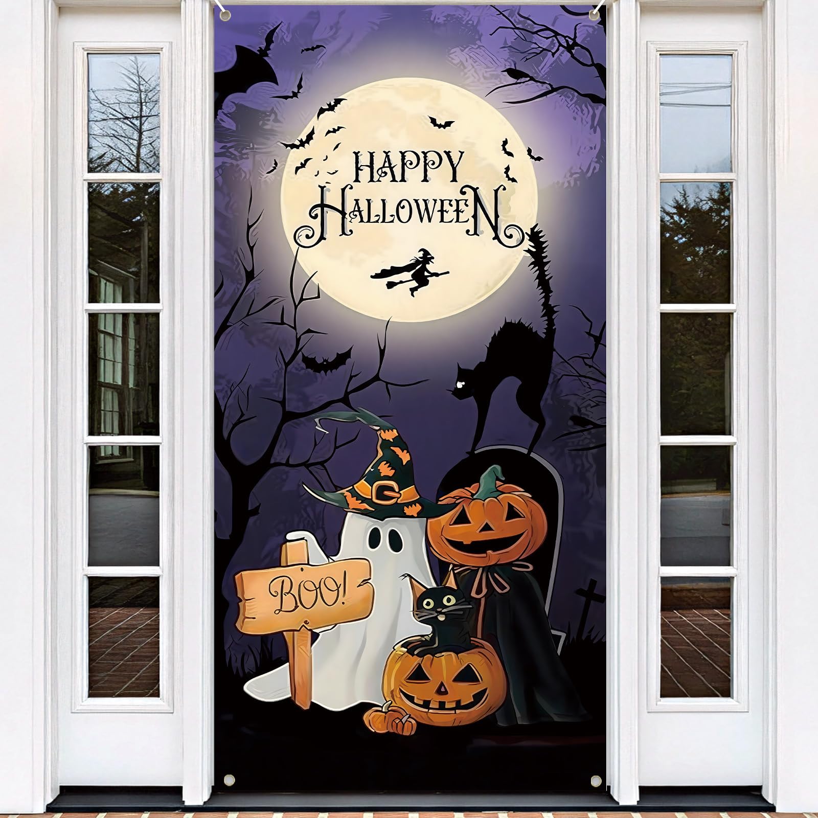 Halloween Door Banner, Scary Halloween Door Cover Decoration(Ghost)