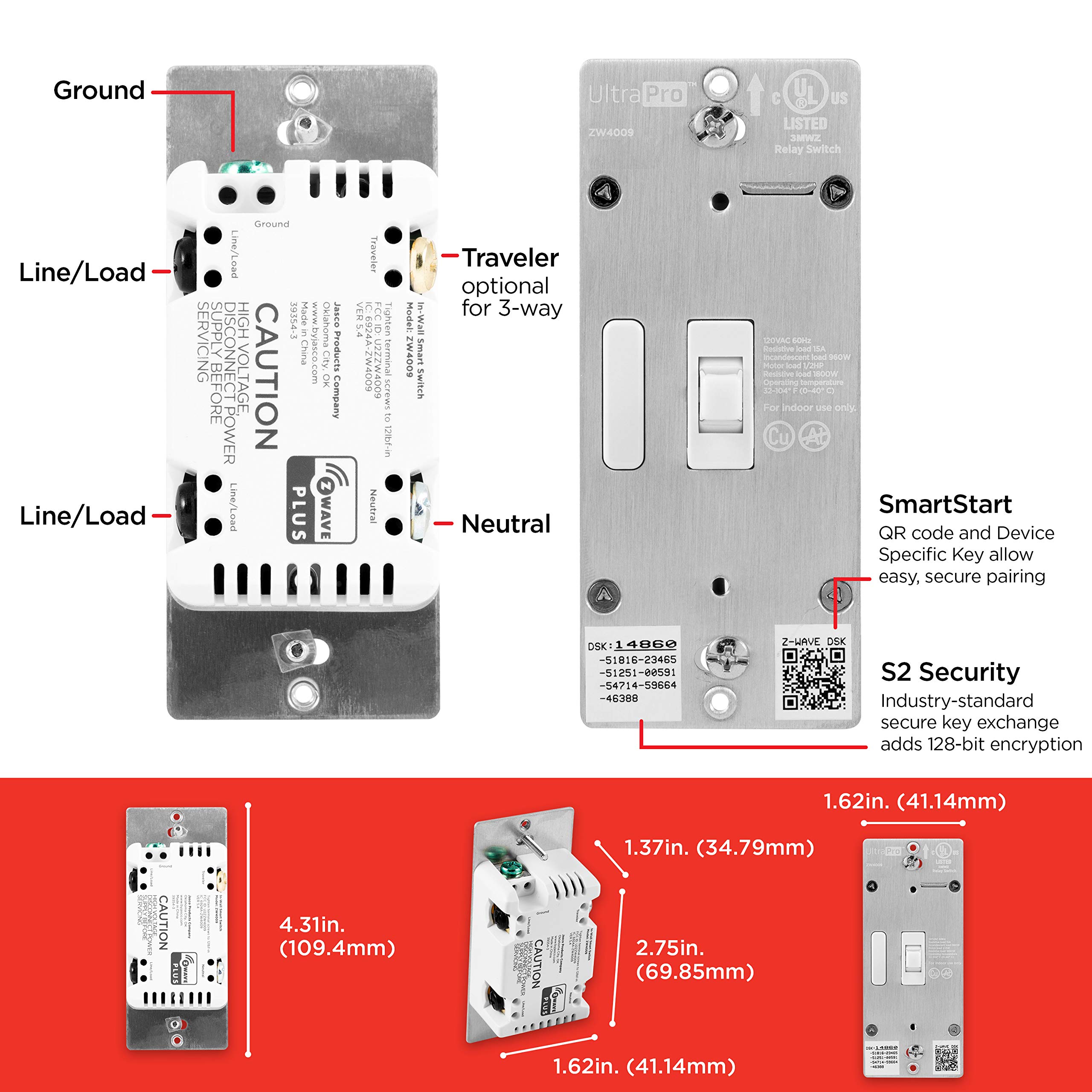 UltraPro ZWave Smart Toggle Light Switch with QuickFit and SimpleWire