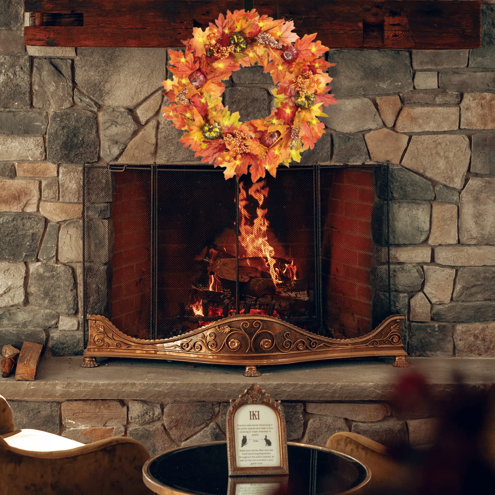 1PC Halloween Couronne D'automne Automne Automne Maple Feuille De Baies Guirlande Décorations De Porte Avant Pour Thanksgiving Day Indoor Extérieur 45cm
