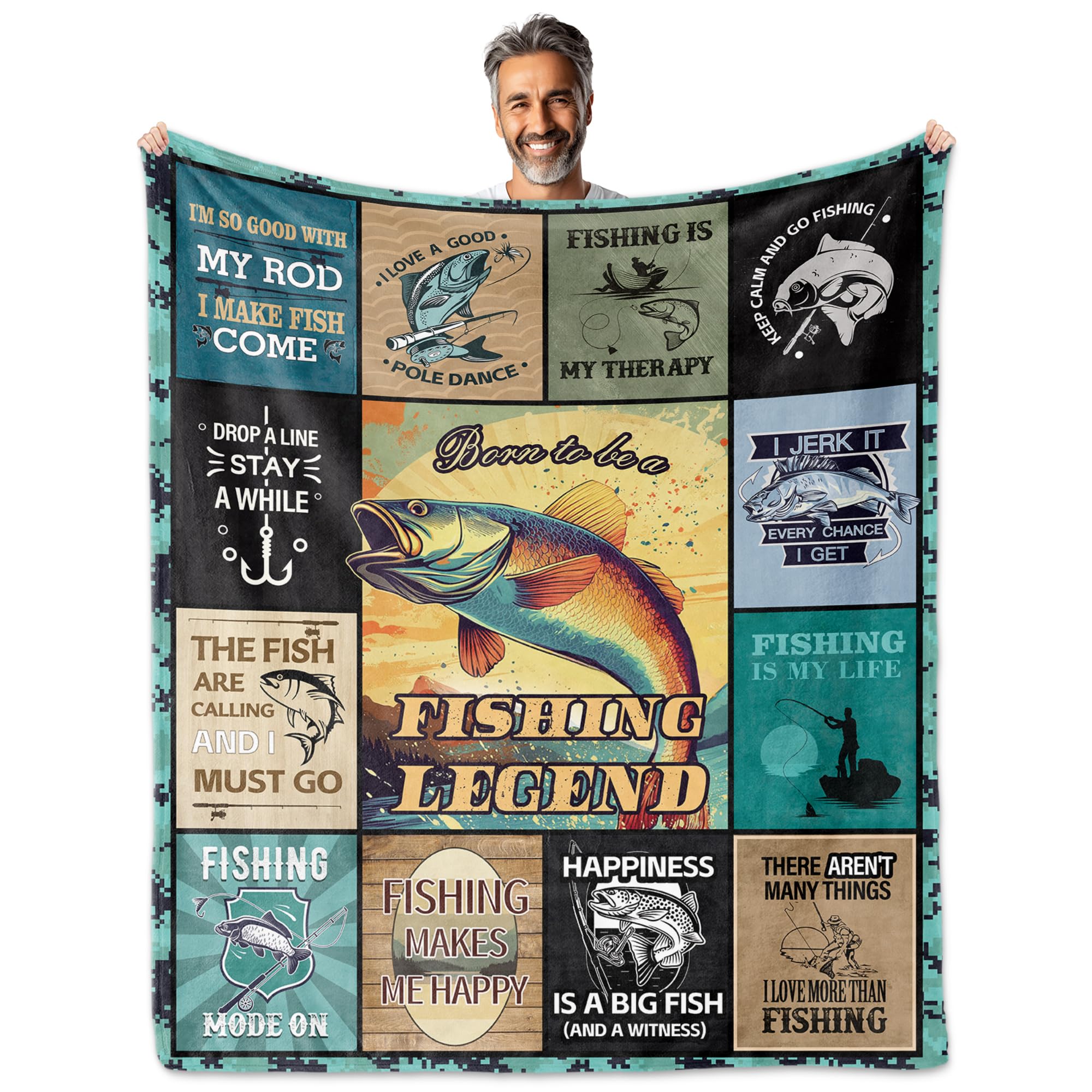 NEXVSGL Fishing Gifts for Men, Fisherman Gifts, Gifts for Fisherman Fishing Blanket 50"X60", Gifts for Men Who Love to Fish Fishing, Fishing Decor