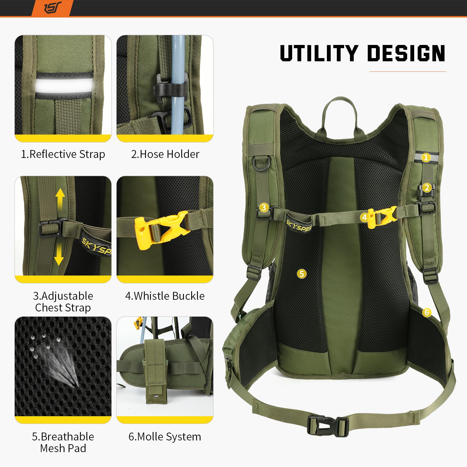 SKYSPER Zaino per Ciclismo 20L, Zainetto da Bici Ultraleggero e Traspirante con Copricasco Zaino Multifunzionale per MTB Bica da Strada Sci Escursione Uomo e Donna