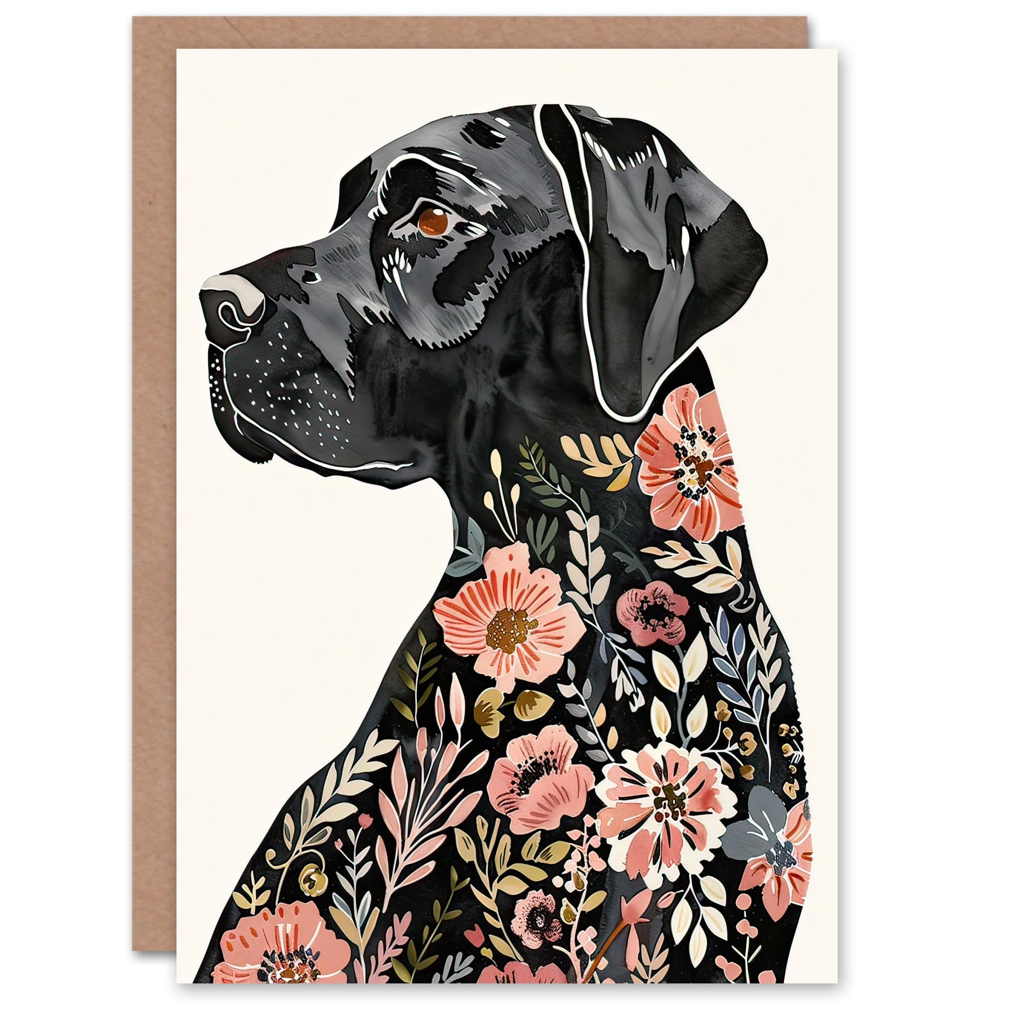Artery8 Greeting Card Black Labrador Dog Lover Floral Watercolour Blank For Him Or Her Art Birthday Card