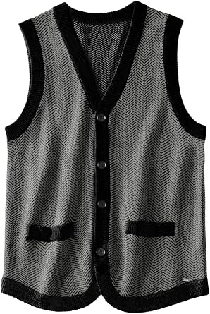 ZHILI Mens Wool Blend V-Neck Sleeveless Button Front Sweater Vest