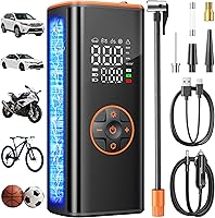Sockspree 5-in-1 Cordless Tire Inflator Portable Air Compressor 150PSI Smart Pump with Gauge & LED Lights for Cars Bikes Balls Orange Black