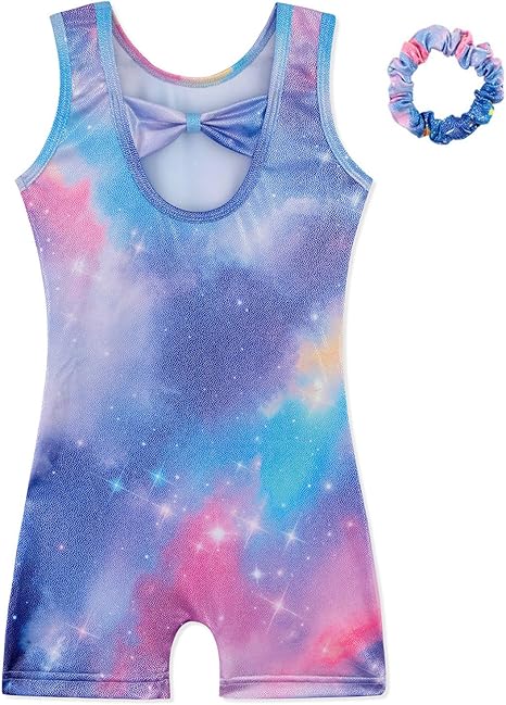 HOZIY Gymnastics Leotards for Girls with Shorts Biketards Dance Tumbling Outfits Matching Scrunchies 1-12 Years Old