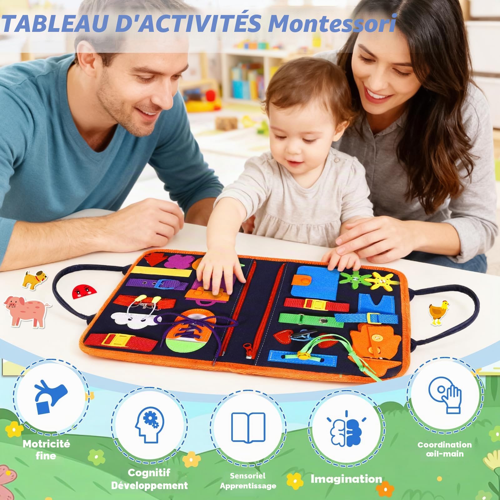 Busy Board, Jouets d'Activité, Quiet Book, Livre Montessori, Idéal comme Jouet de Voyage Avion et Voiture, Jouet Montessori Cadeau pour Enfants Garçon Fille 1 2 3 4 Ans