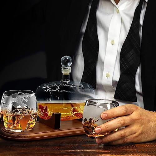 Miniatura 3 de NutriChef Vasos de vidrio - Juego de jarras de whisky de barril de 25.4fl oz, decantador de licor con tapón y base, grande, marrón