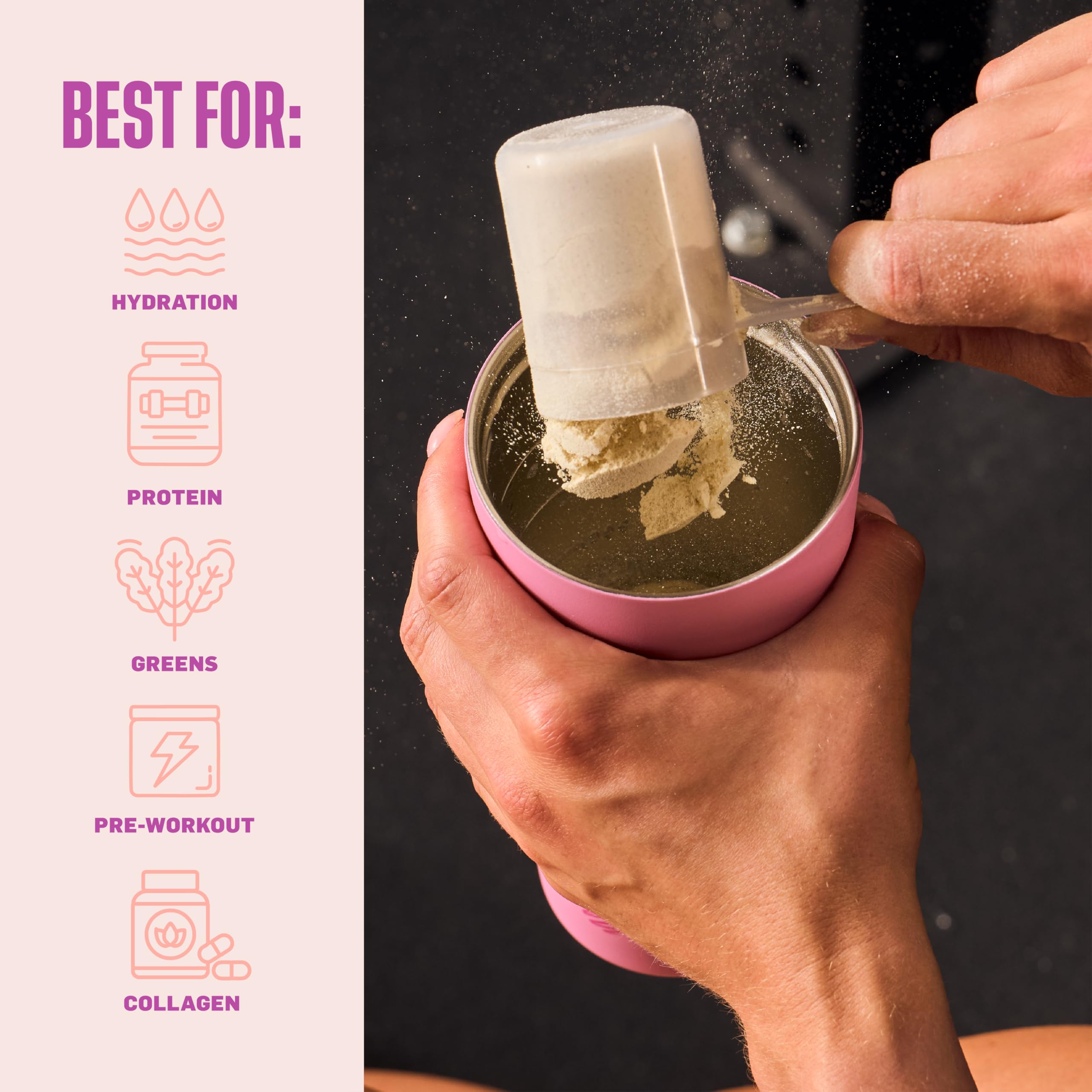 BlenderBottle Shaker isotherme 2 en 1 en acier inoxydable – Couvercle étanche – Paille, BlenderBall – Sans BPA – Pour boissons protéinées, smoothies et pré-entraînement, 710 ml, rose (rose pétale)