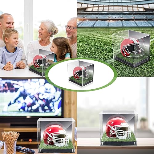 Miniatura 7 de Vitrina de acrílico para casco de fútbol con césped de 14.5 x 11 x 12 pulgadas, tamaño completo, a prueba de polvo, acrílico, vitrina de protección