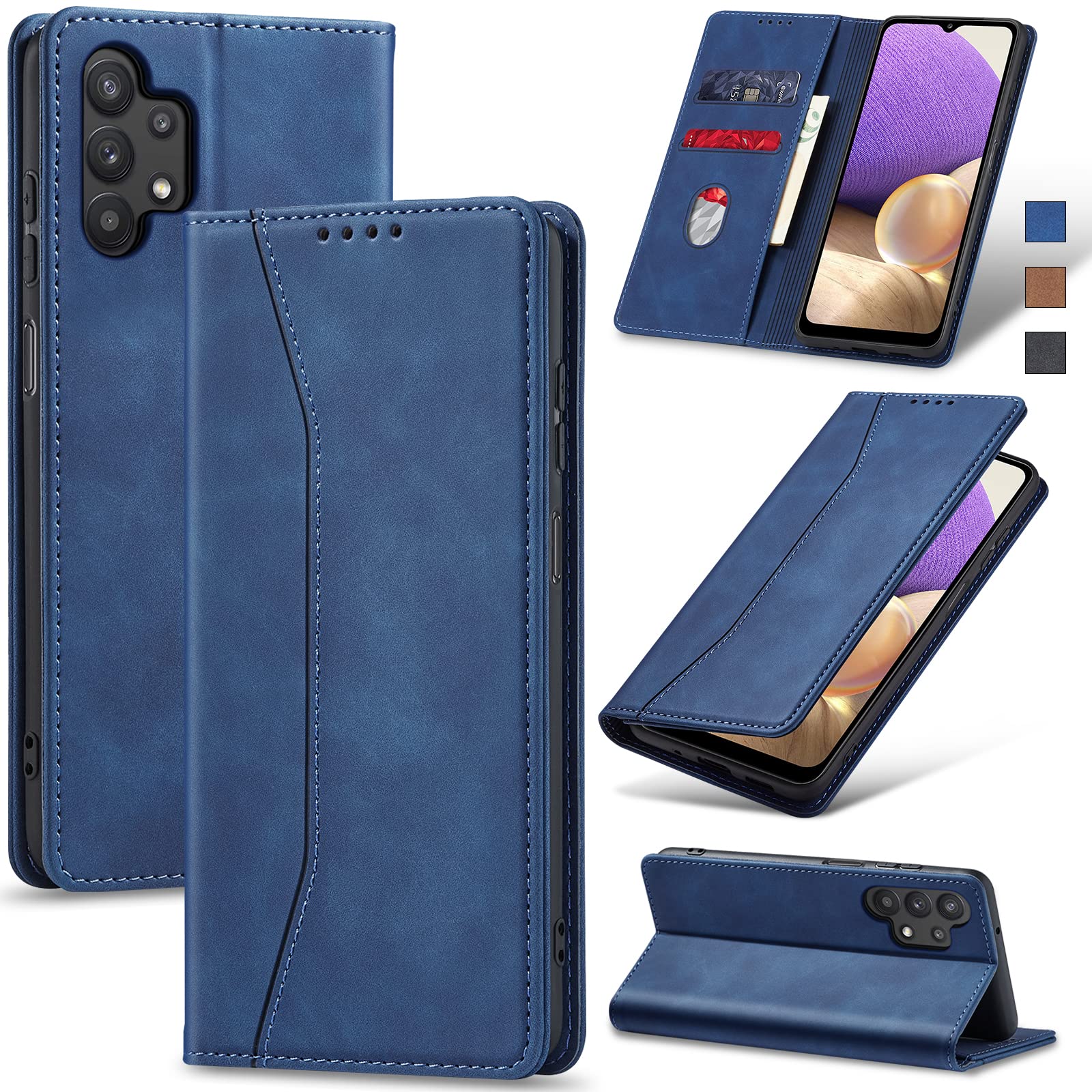 Jasonyu Flip Wallet Case for Samsung Galaxy A32 5G,Leather Magnetic Folio Cover with Card Holder,Kickstand - TPU Shockproof Durable Protective Phone