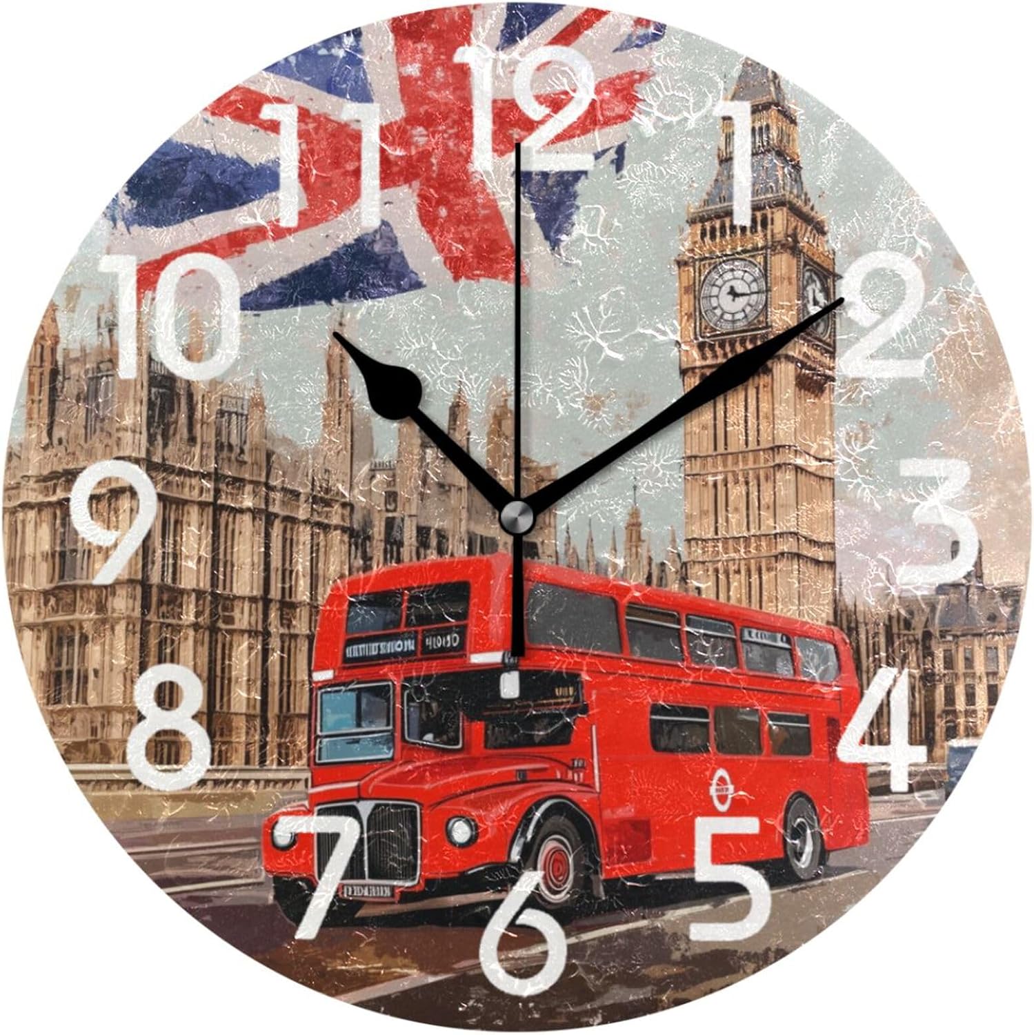 Large 10 Inch Round Wall Clock,Beautiful Rural Rooster Family Battery Operated Analog Quiet Non Ticking Desk Clock Decor for House/Kitchen/Living Room/Bedroom/Bathroom/Office