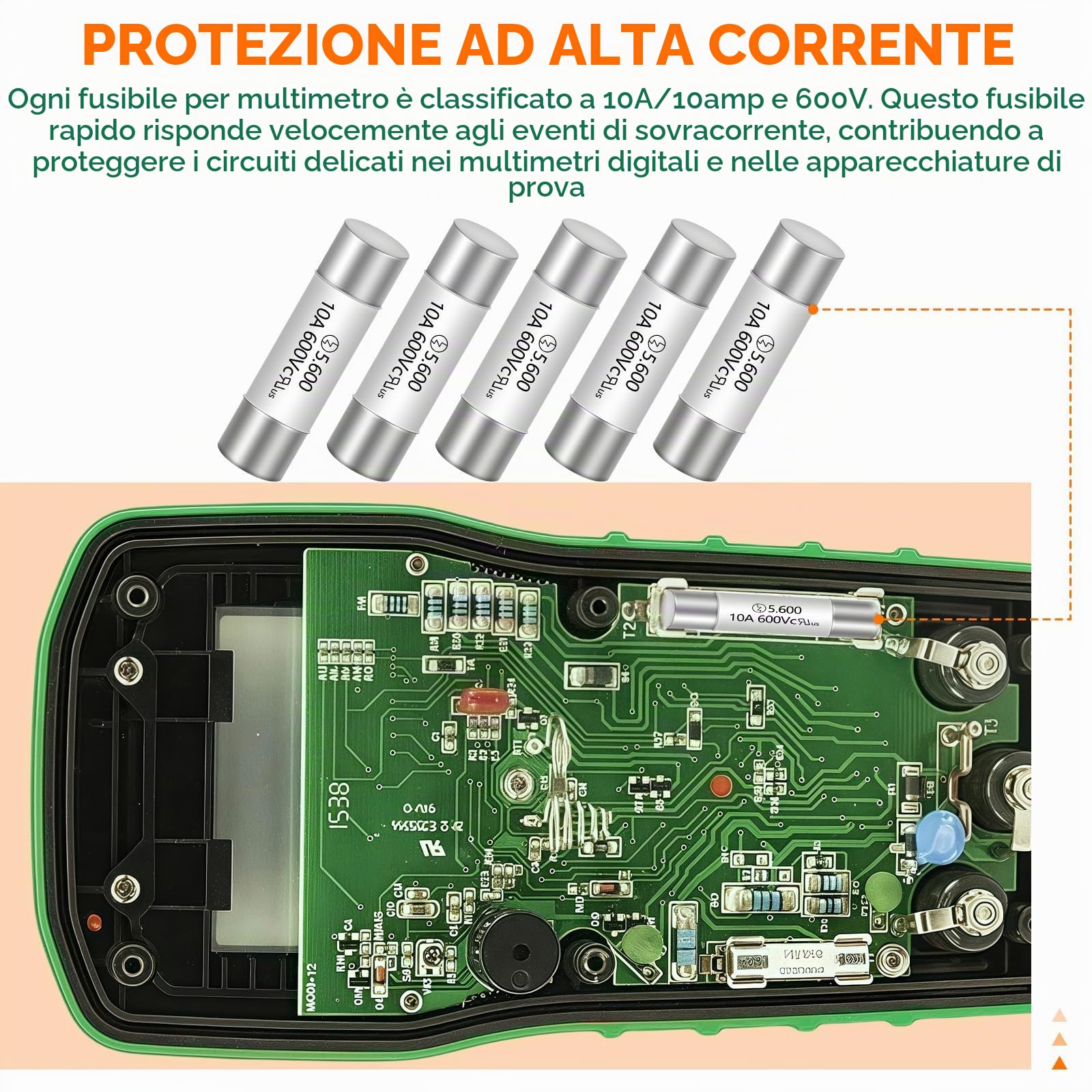 Fusibile multimetro HV510 10A 600V AC 5 x 20 mm, ad azione rapida 10 Amp fusibile in ceramica * 5
