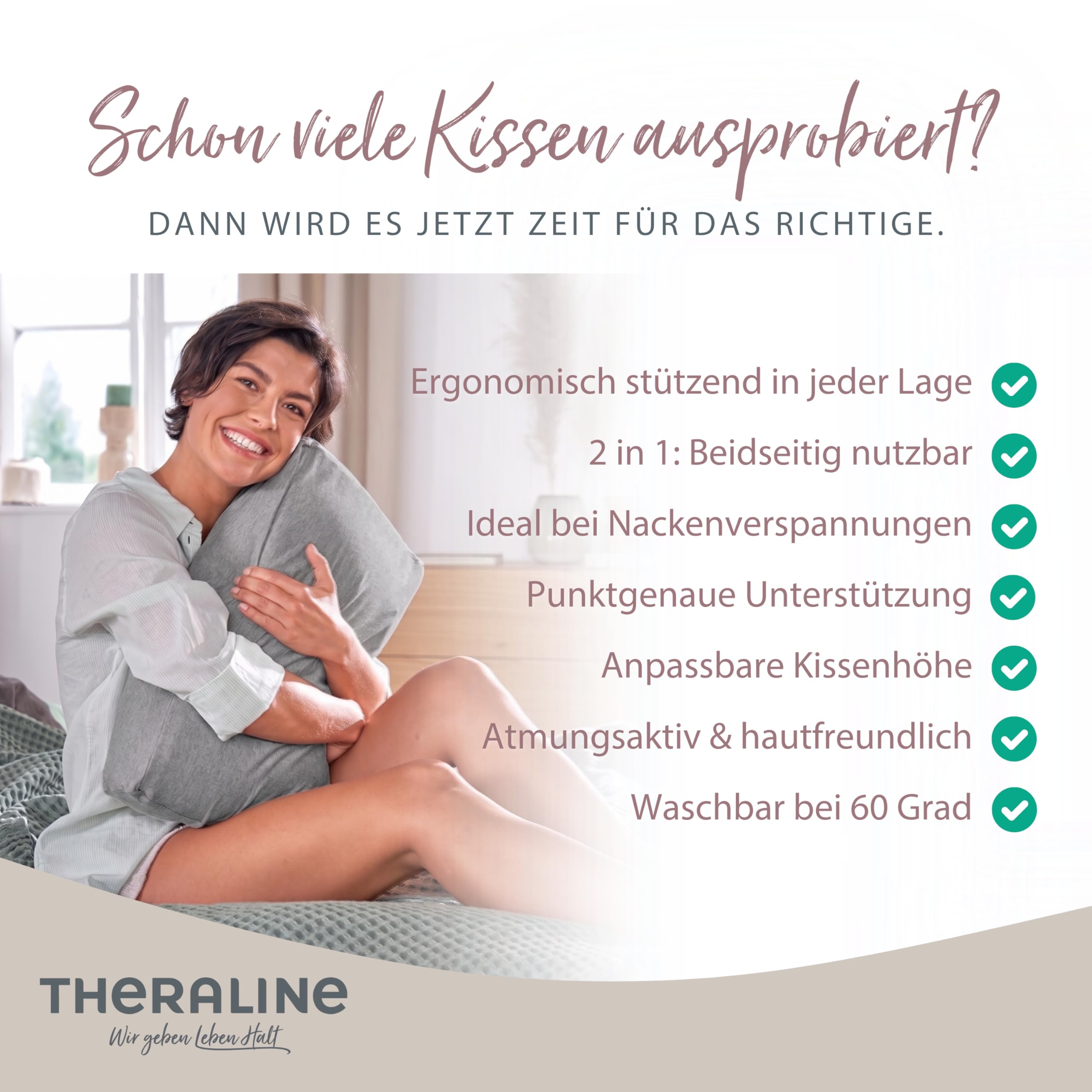 Theraline Kopfkissen - Nackenkissen Seitenschläferkissen Memory Foam Kissen | Ergonomisches Kopfkissen mit Bezug - Premium Nackenstützkissen 50x30cm - Nackenkissen inklusive Bambus Kissen Bezug